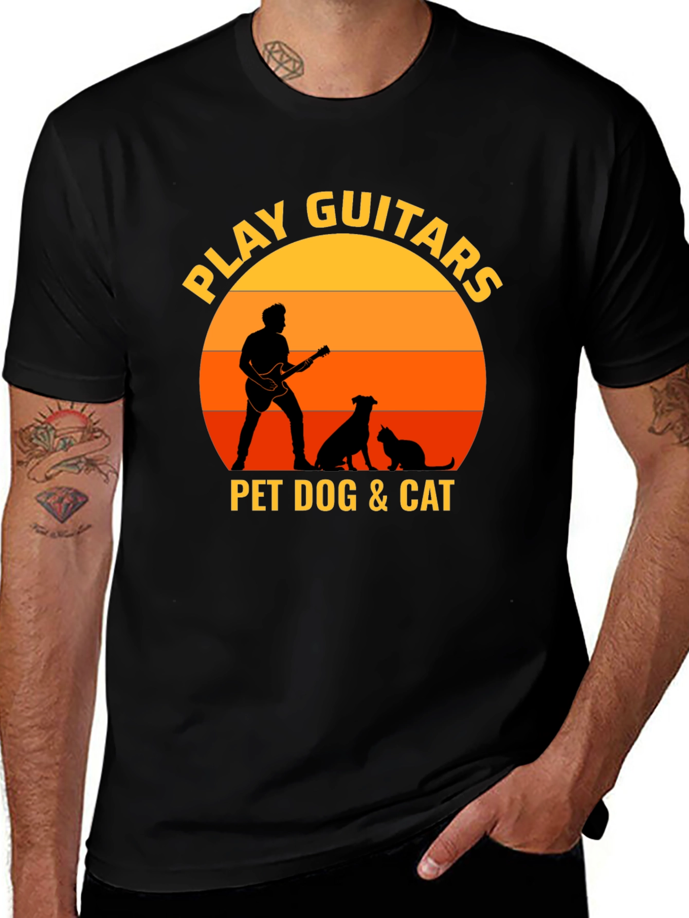 Play Guitars, Pet Dog & Cat Black T-Shirt