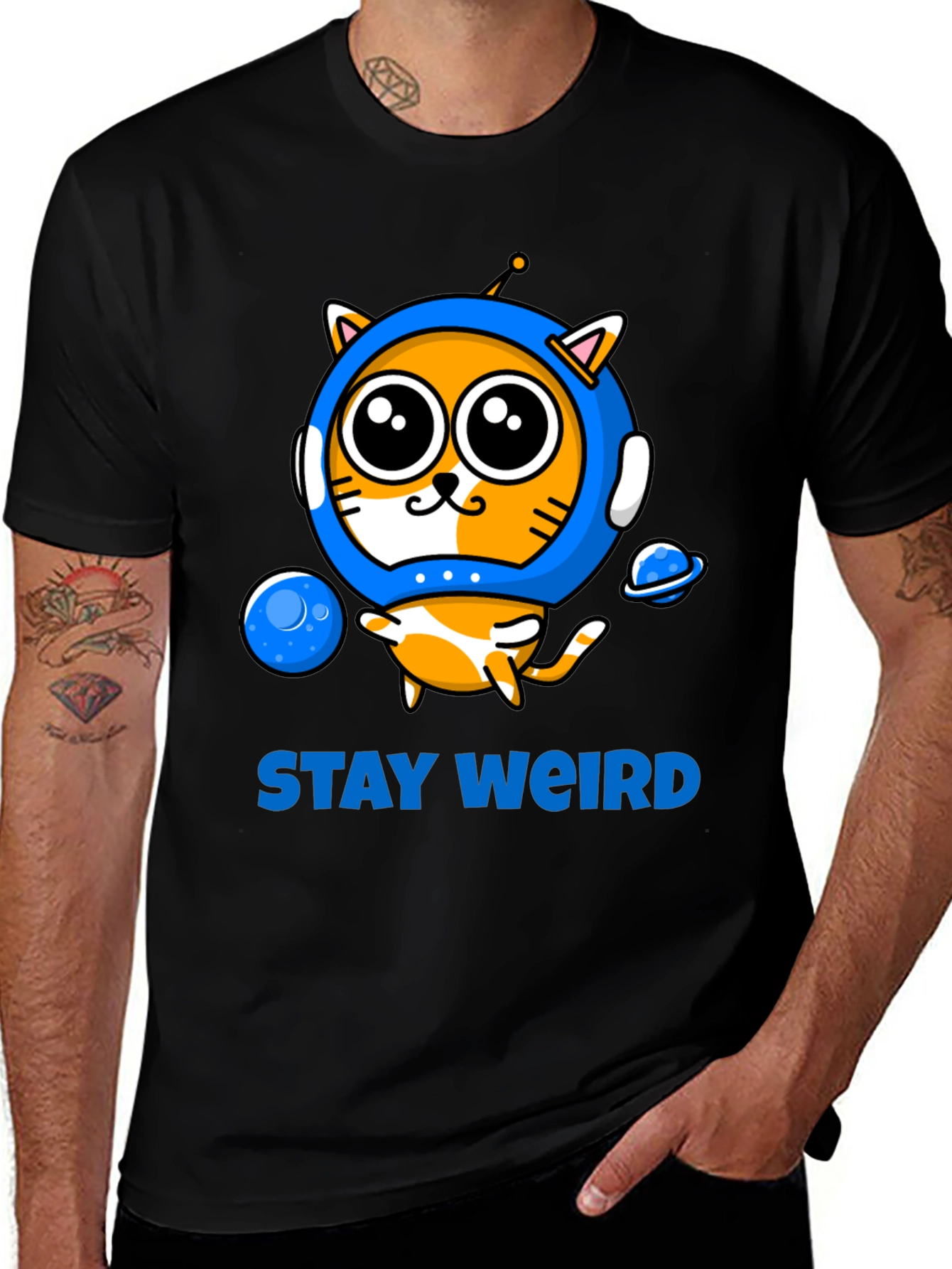 Variant 27 of Stay Weird: Astronaut Cat Graphic T-Shirt