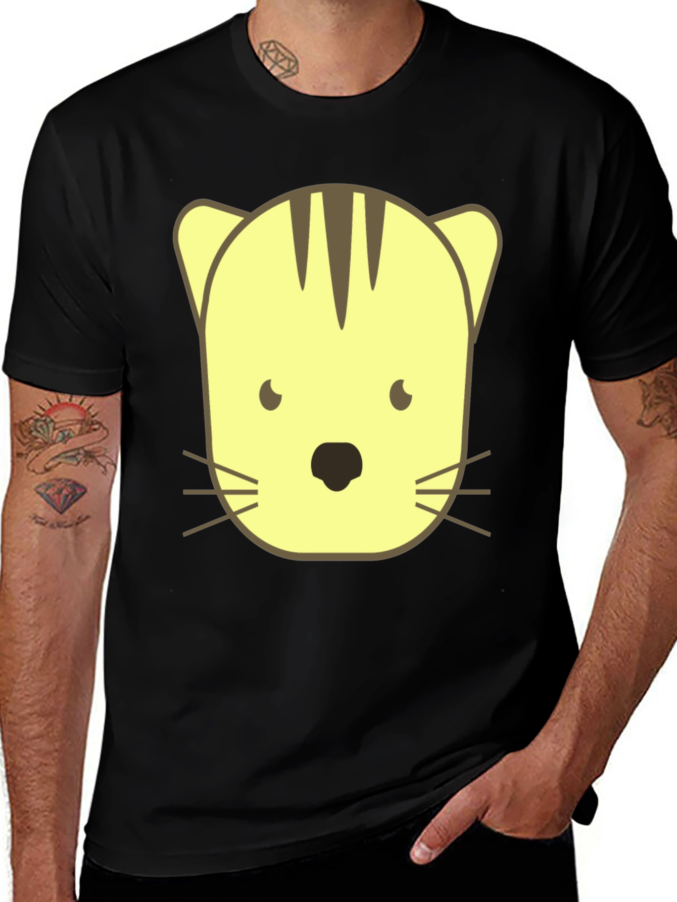 Variant 10 of Cute Cartoon Cat Graphic Black T-Shirt