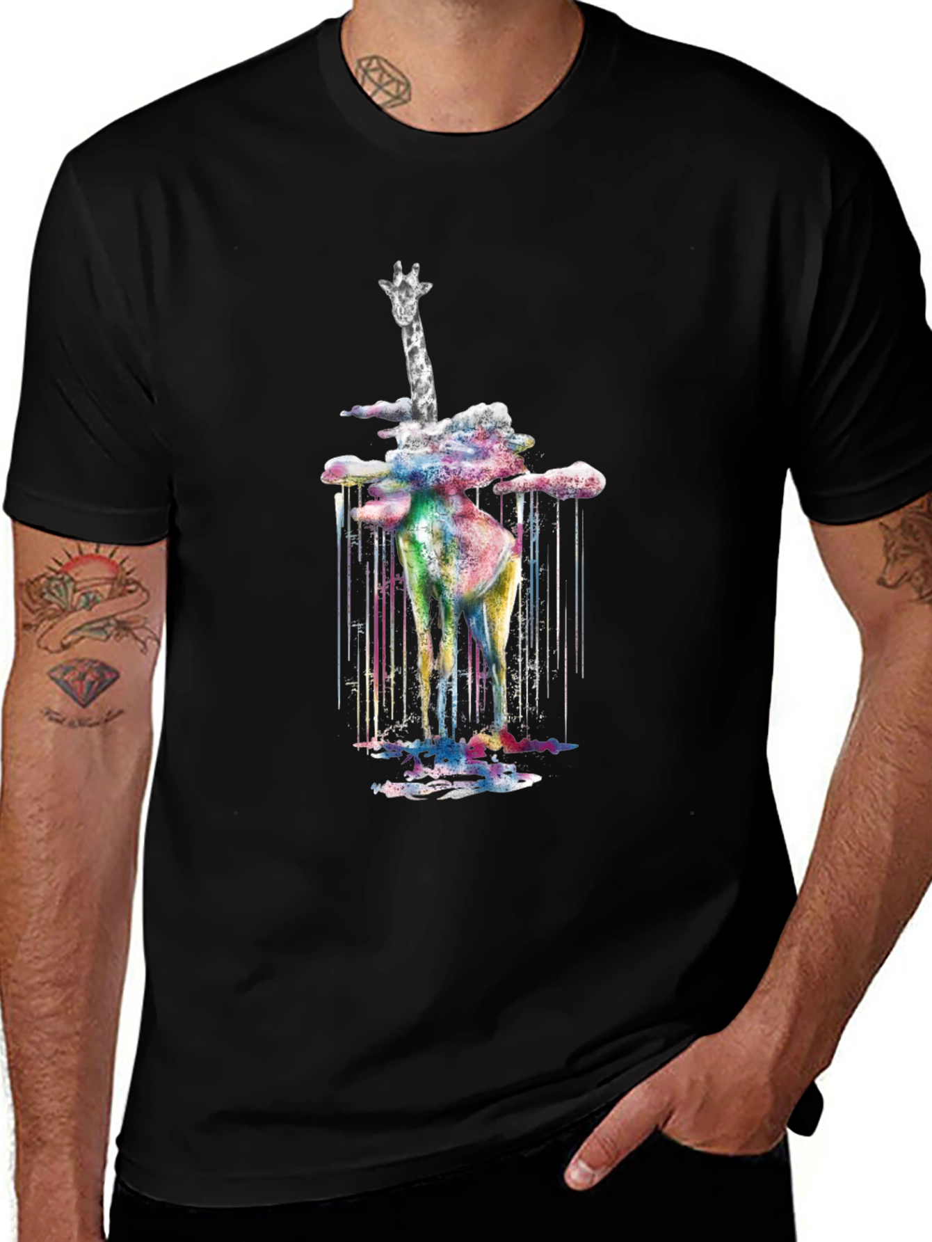 Variant 26 of Artistic Giraffe Graphic Tee - Stylish Black T-Shirt