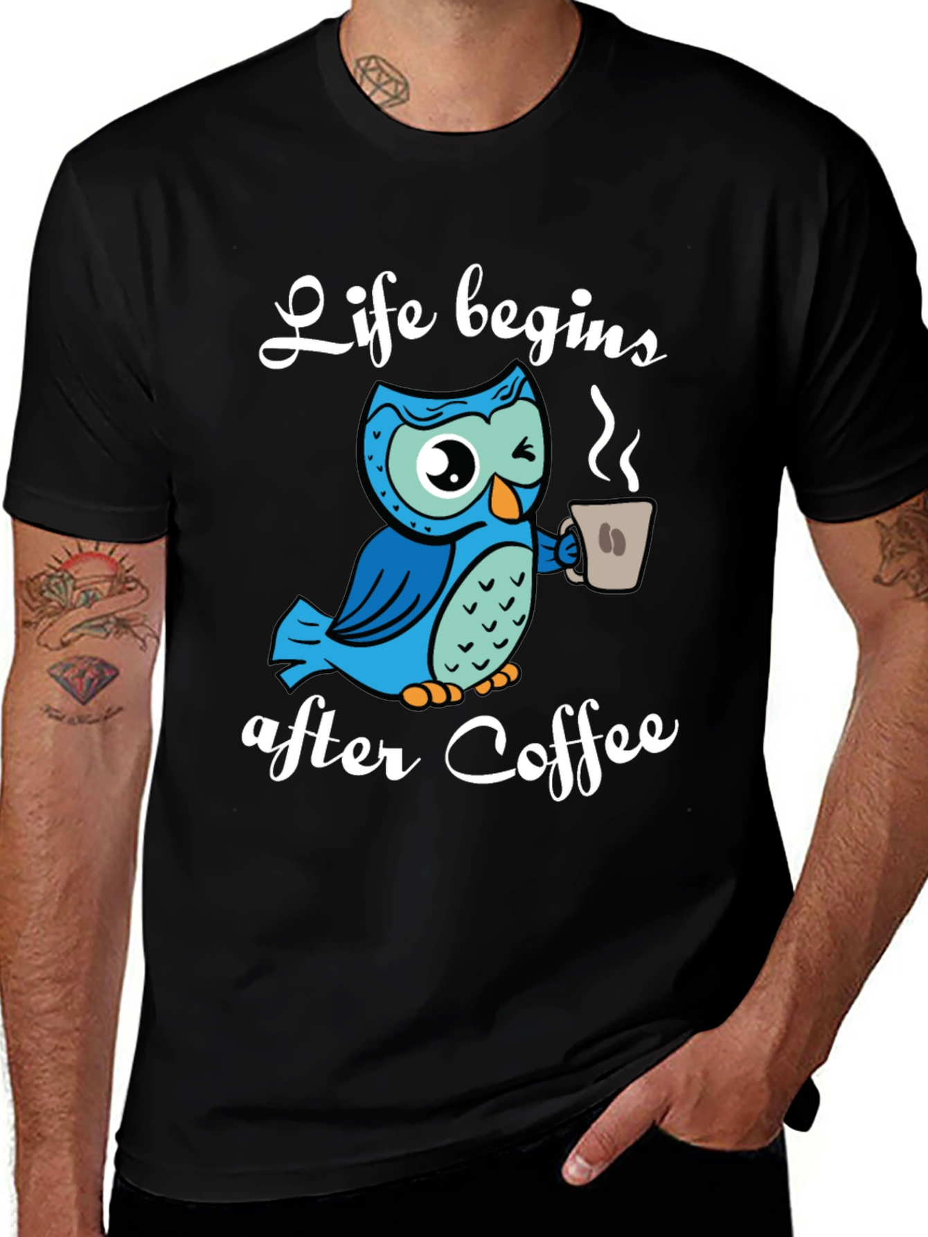 Variant 2 of Life Begins After Coffee Owl Graphic Tee