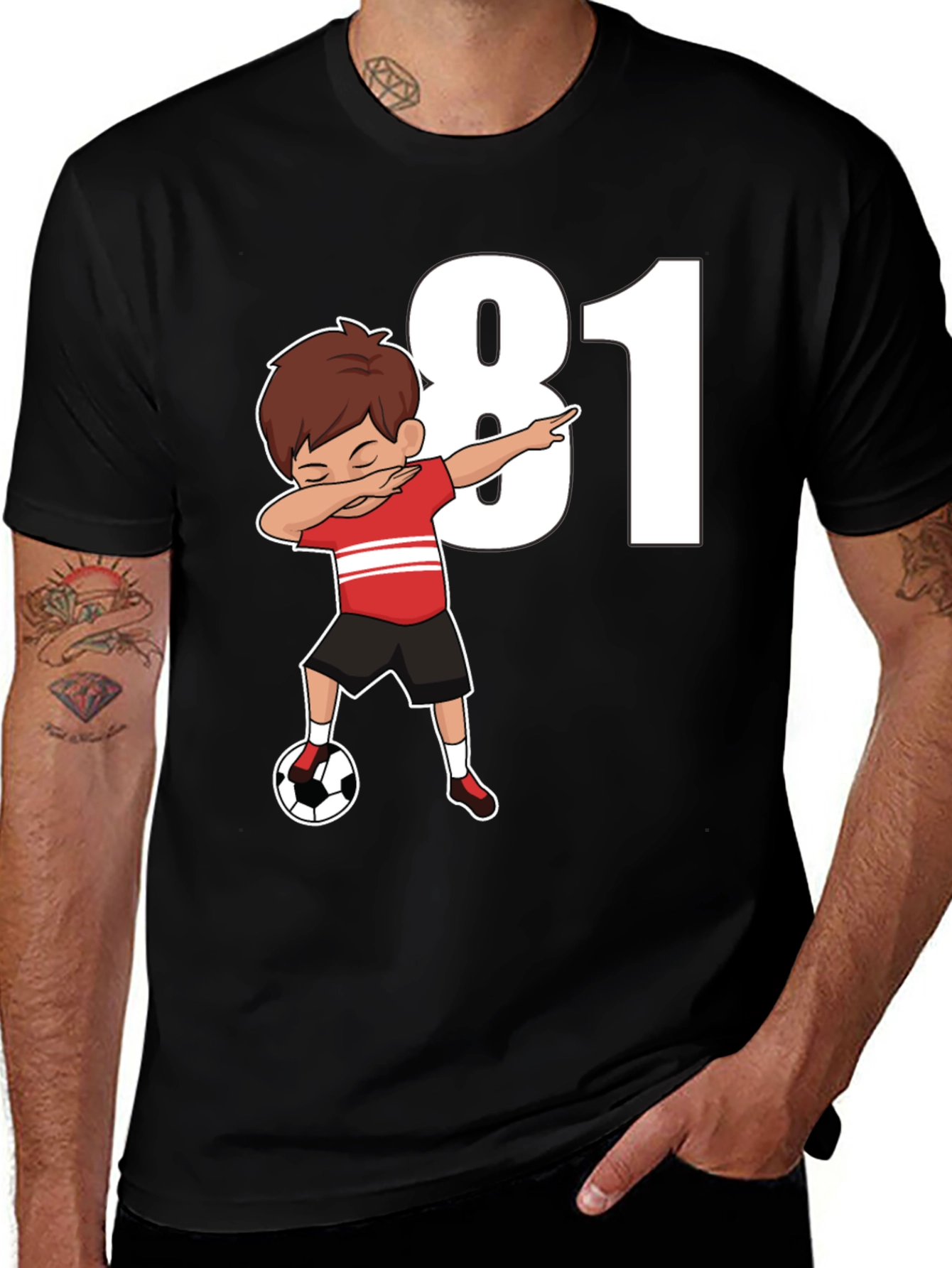Variant 21 of Dabbing Soccer Boy Number 81 Black T-Shirt