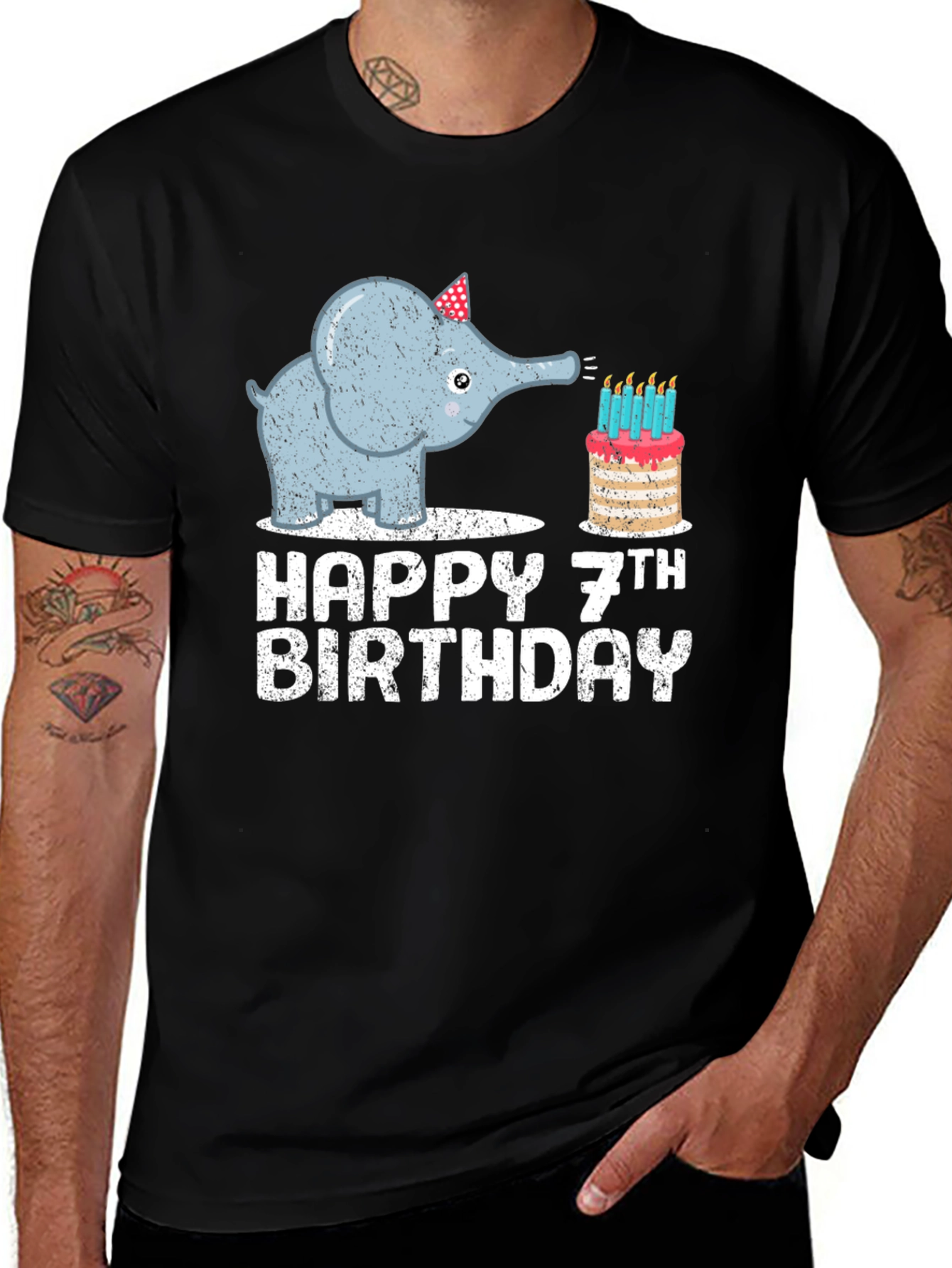 Happy 7th Birthday Elephant Kids T-Shirt