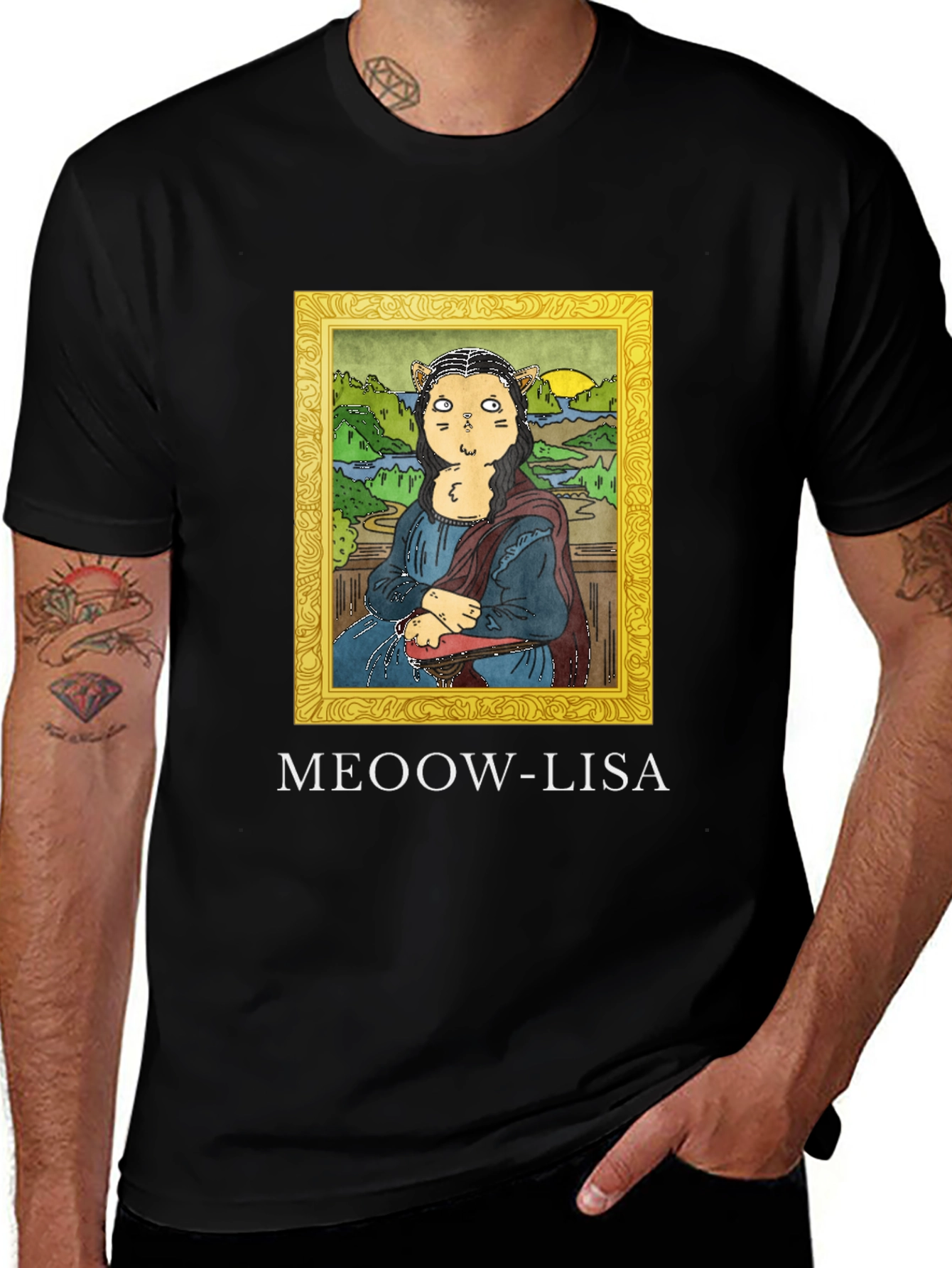 Meoow-Lisa T-Shirt Funny Cat Mona Lisa Tee