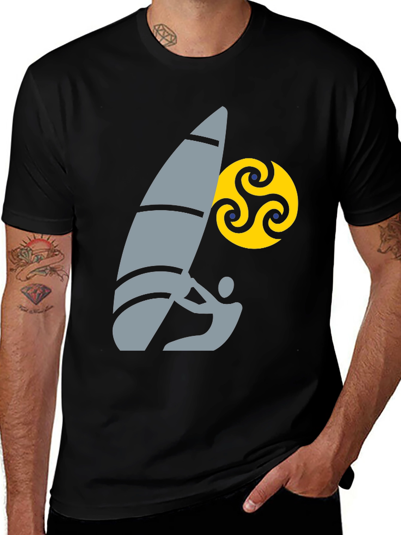 Variant 3 of Windsurf T-Shirt - Black Cotton Tee with Unique Graphic