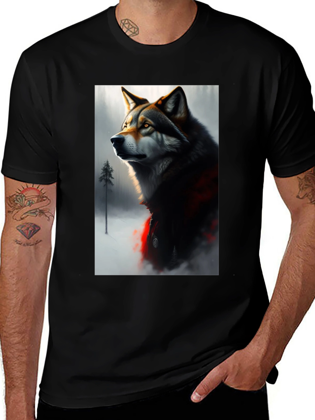 Variant 10 of Wolf Graphic Black T-Shirt - Stylish Animal Print Tee