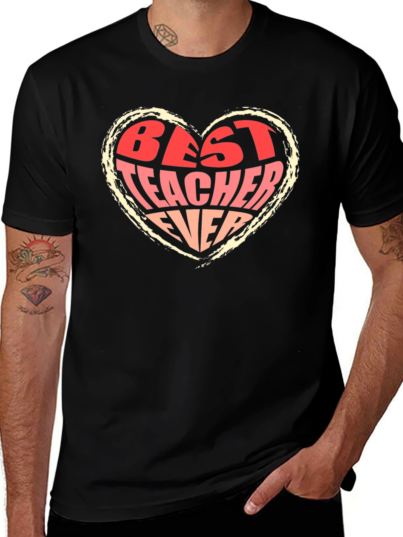 Black Best Teacher Ever Heart Graphic Tee - Black main image