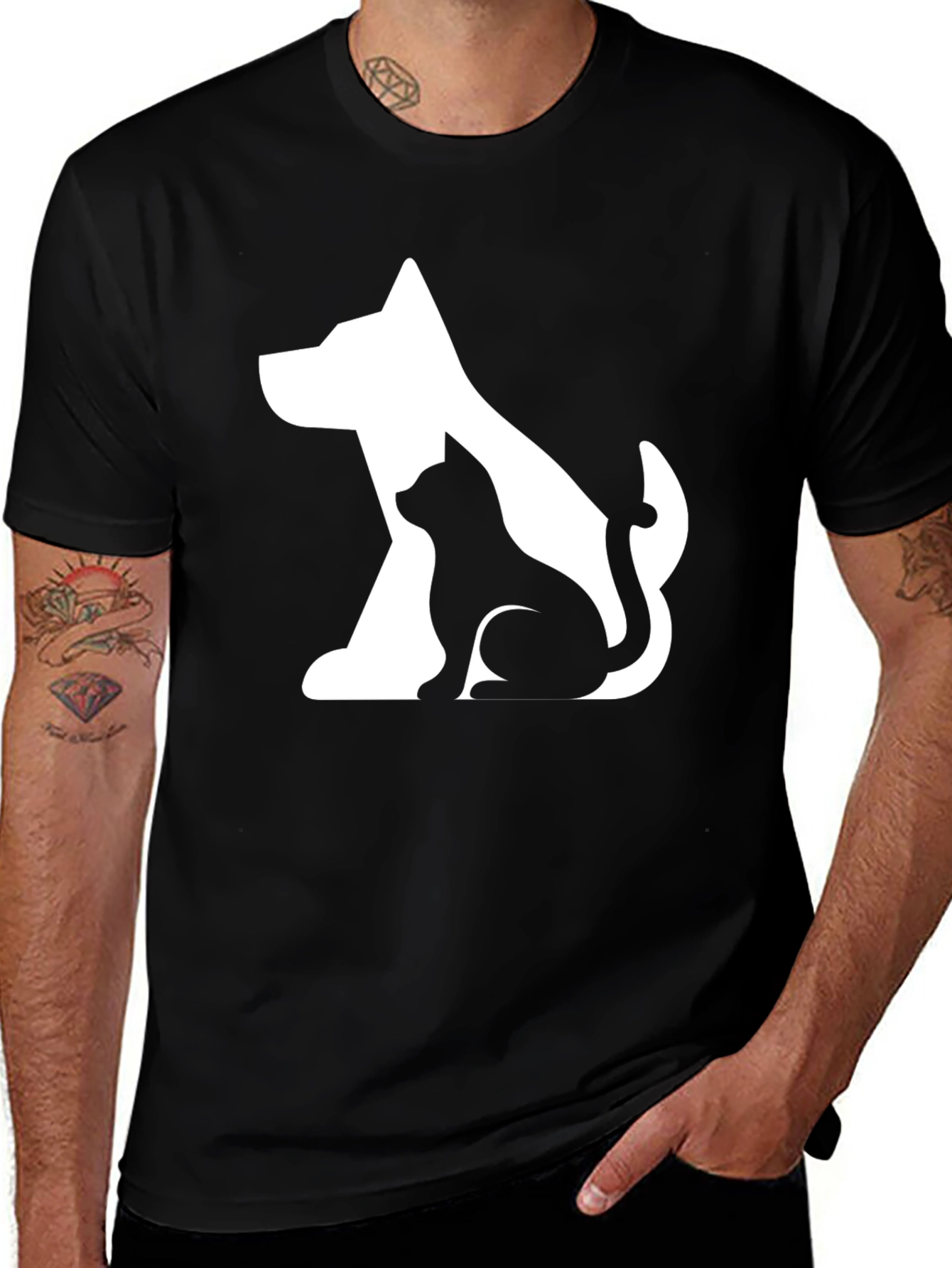 Variant 14 of Dog & Cat Graphic Black T-Shirt