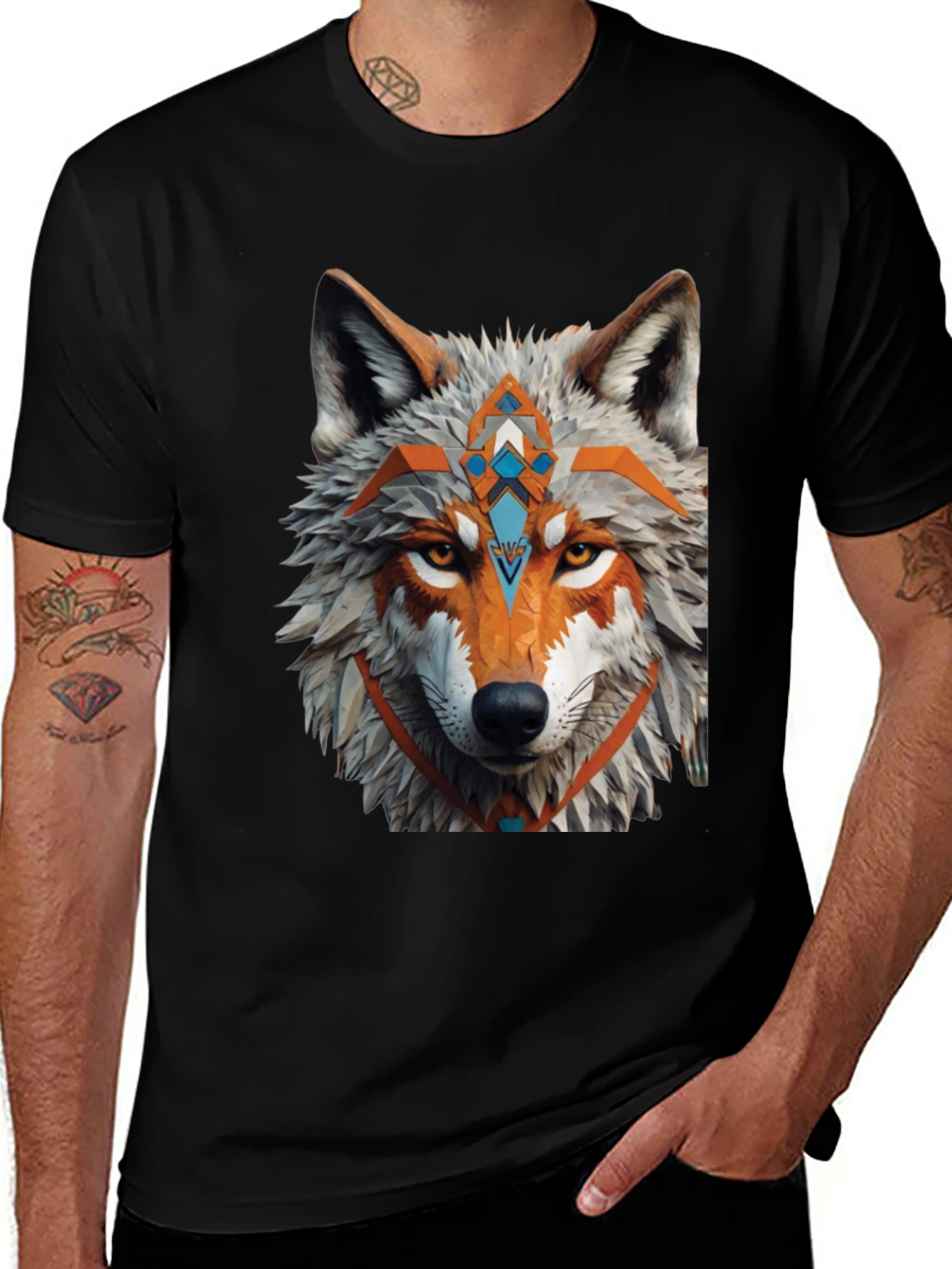 Variant 9 of Geometric Wolf Graphic Tee - Modern Style