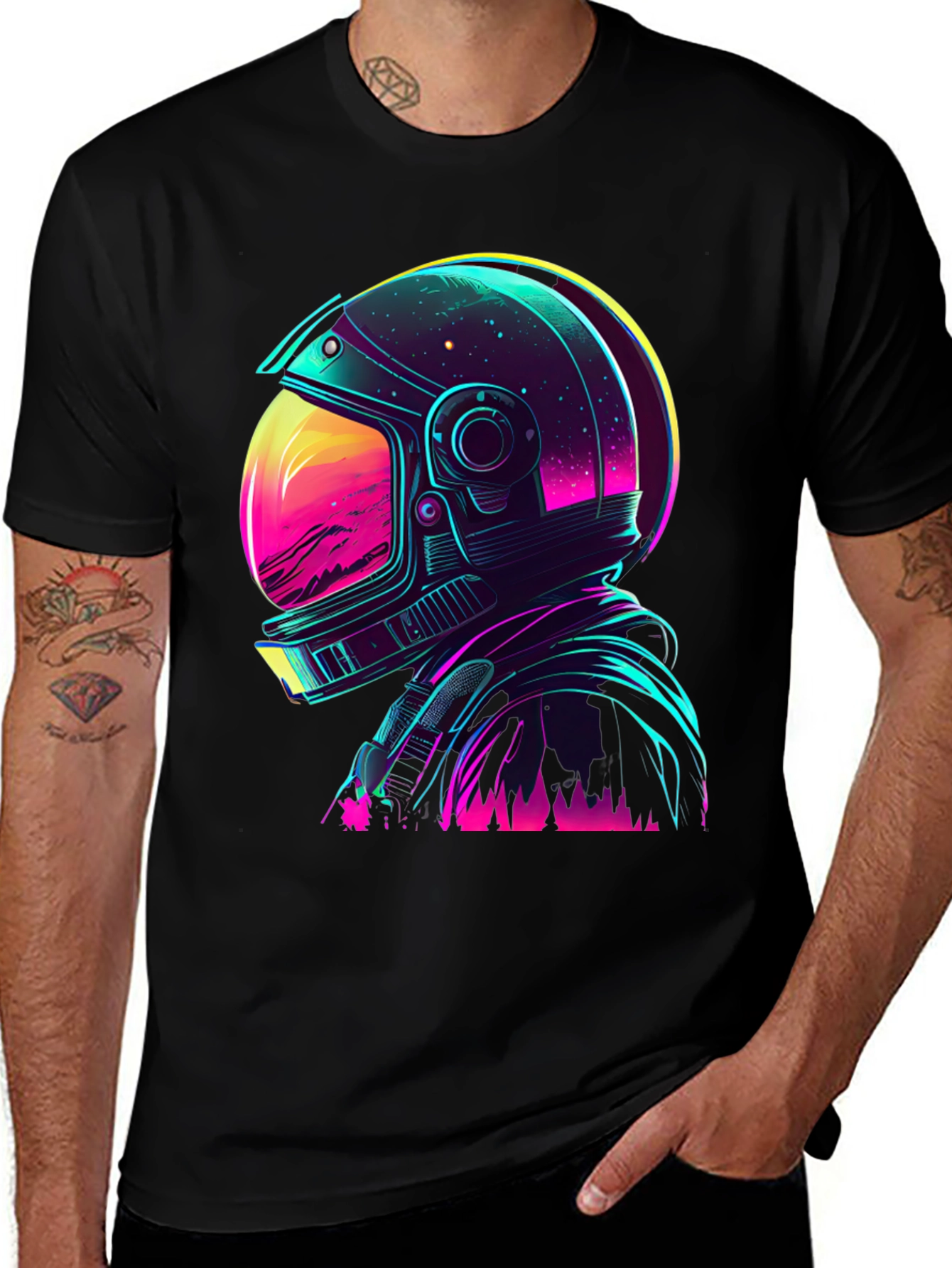 Variant 5 of Retro Astronaut Graphic Tee - Black