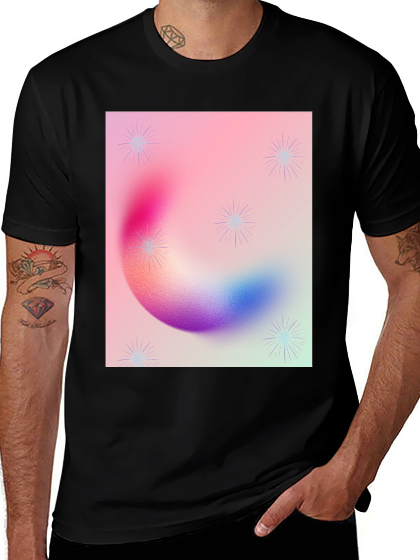 Variant 9 of Abstract Crescent Graphic Tee - Stylish Black Cotton T-Shirt