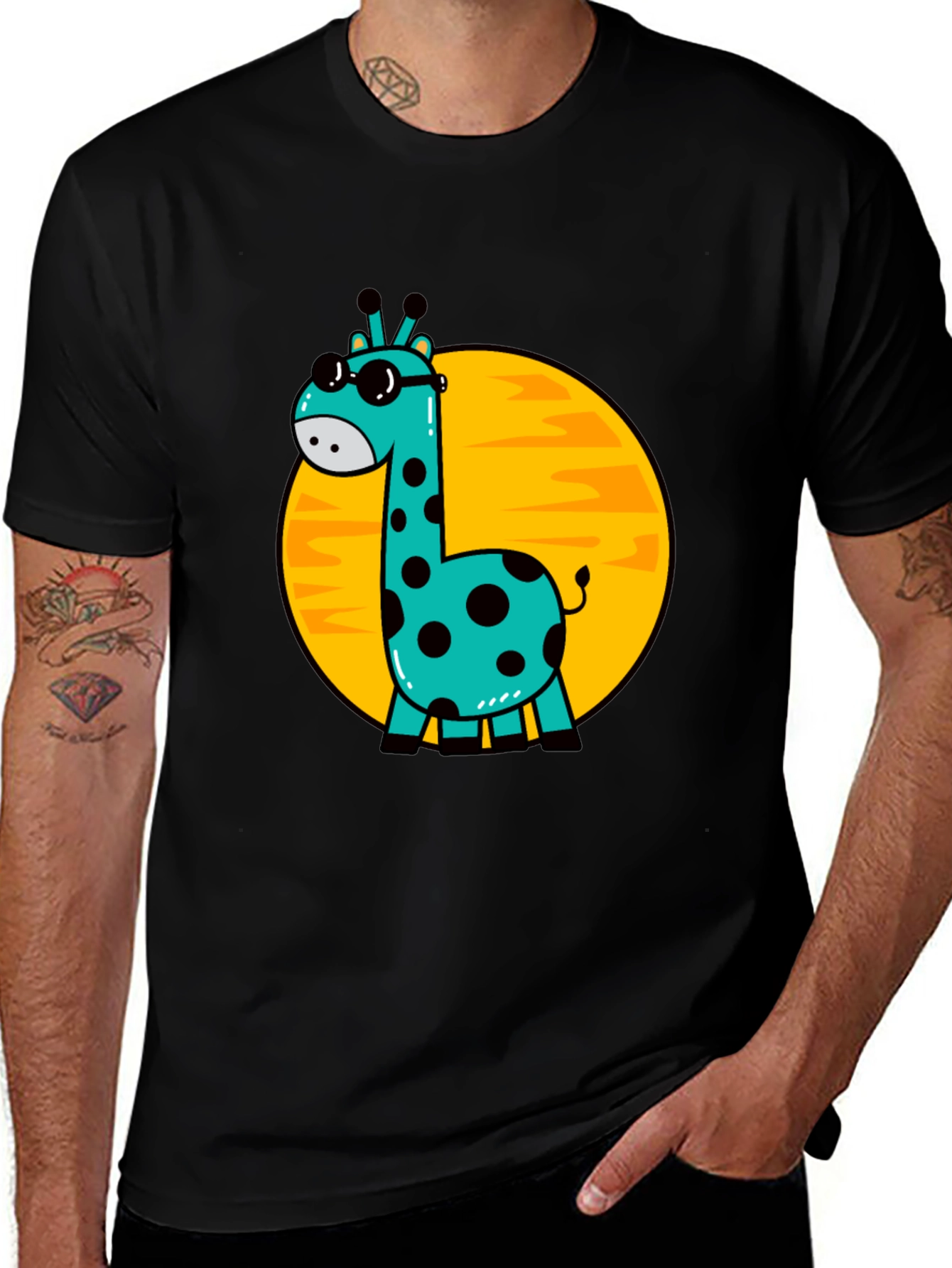 Variant 2 of Cool Giraffe Graphic T-Shirt - Black Cotton Tee