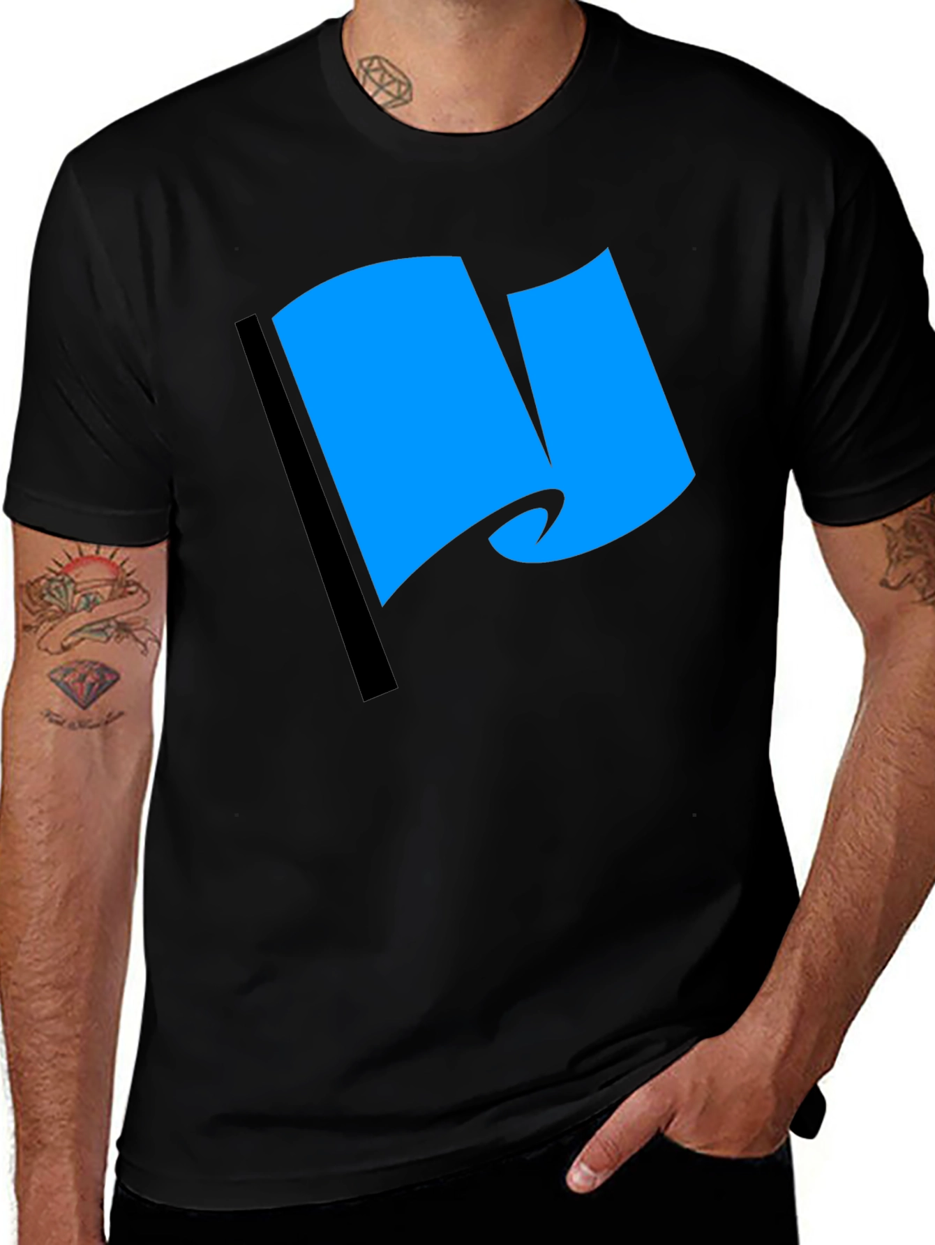 Variant 17 of Blue Flag Graphic Black T-Shirt
