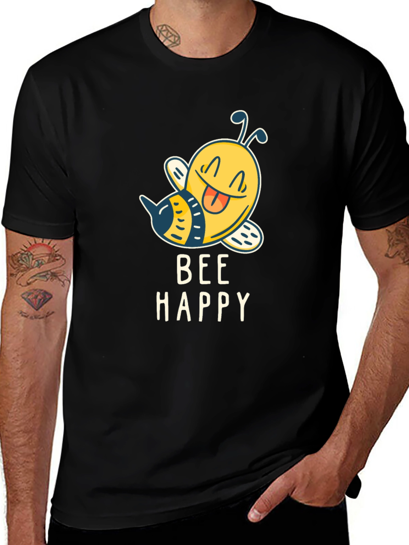 Variant 5 of Bee Happy Graphic T-Shirt - Men's Black Tee