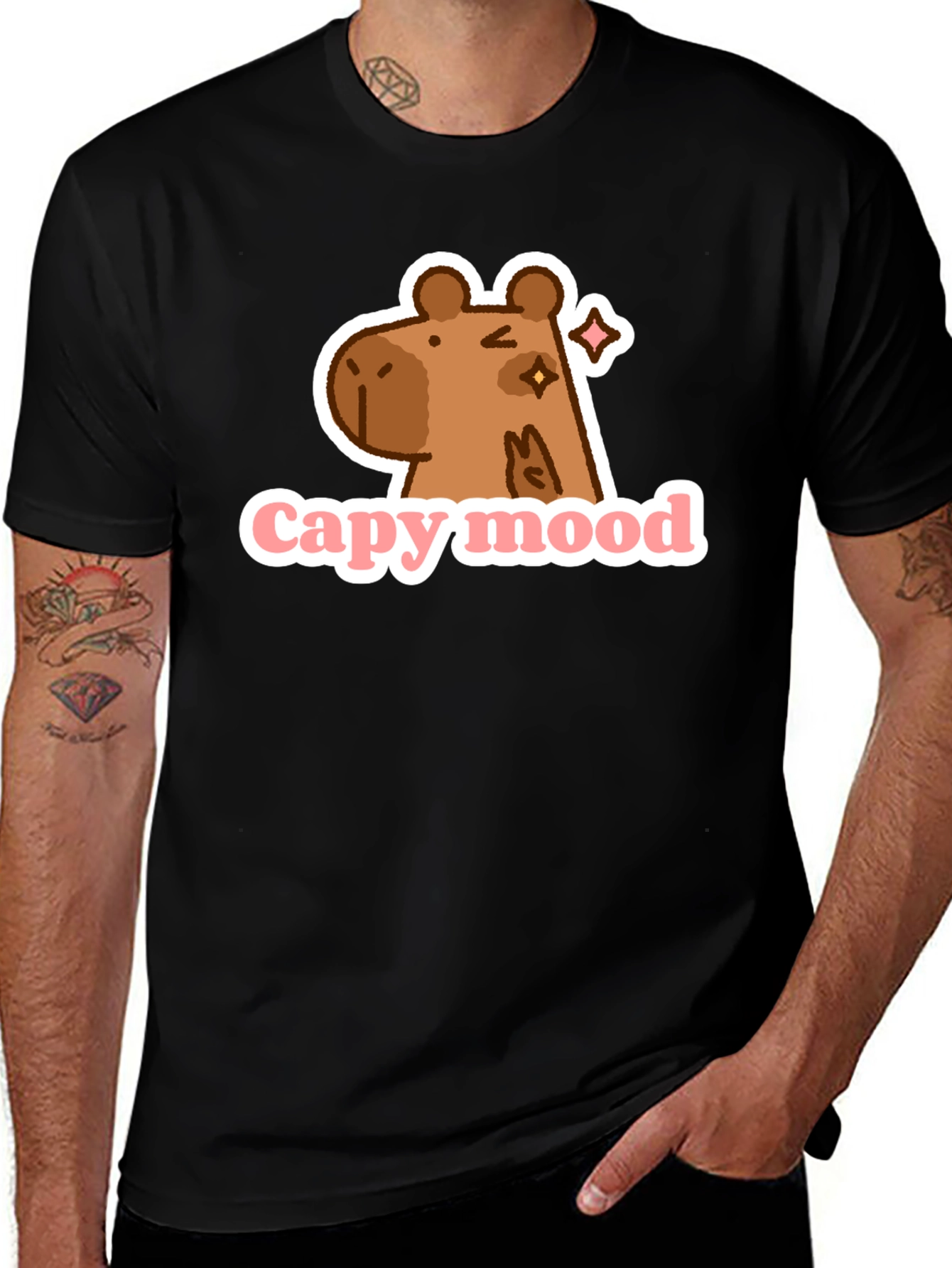 Variant 12 of Capy Mood Black T-Shirt - Fun & Casual
