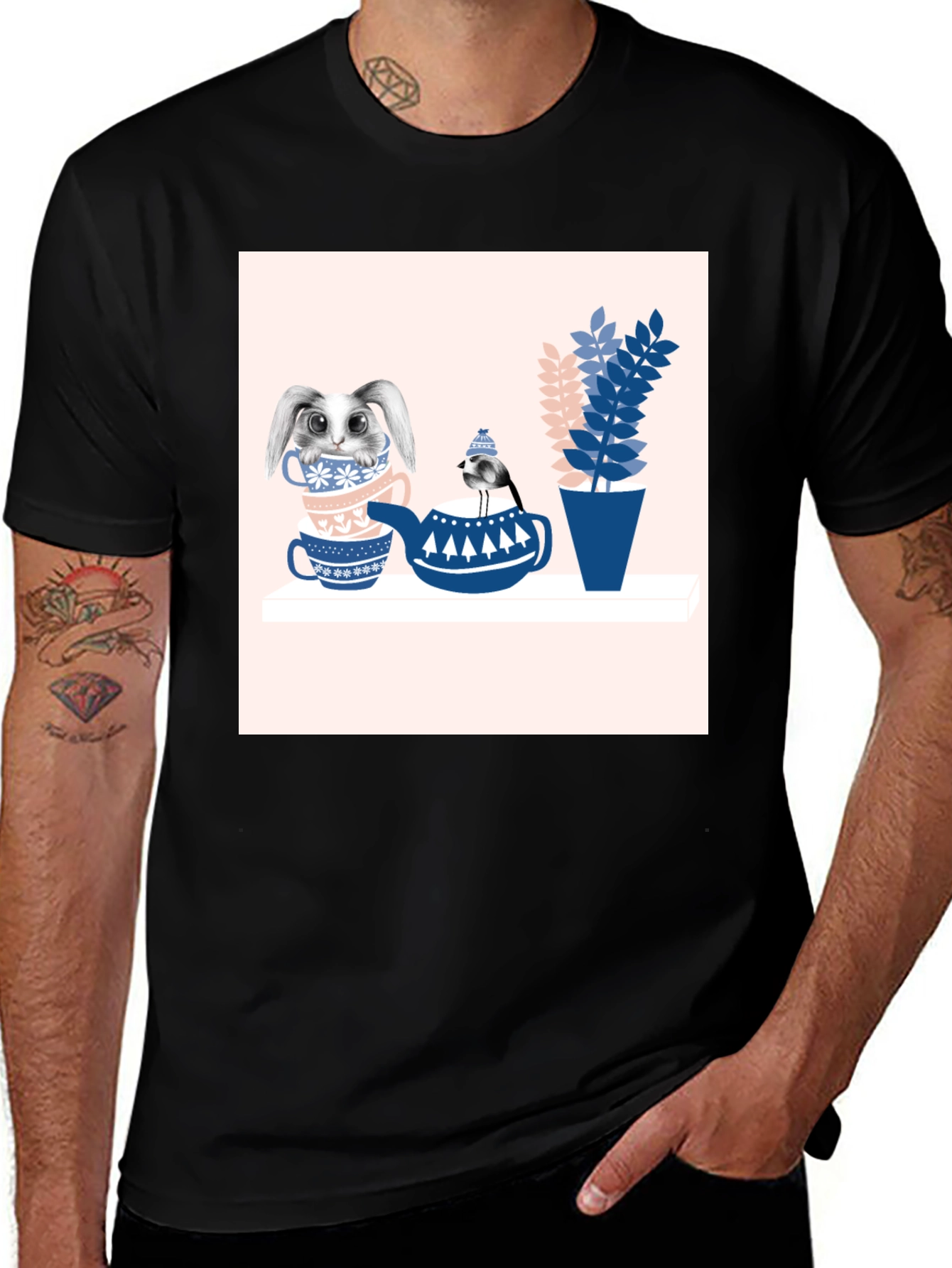 Variant 14 of Whimsical Teacup Rabbit Graphic Tee