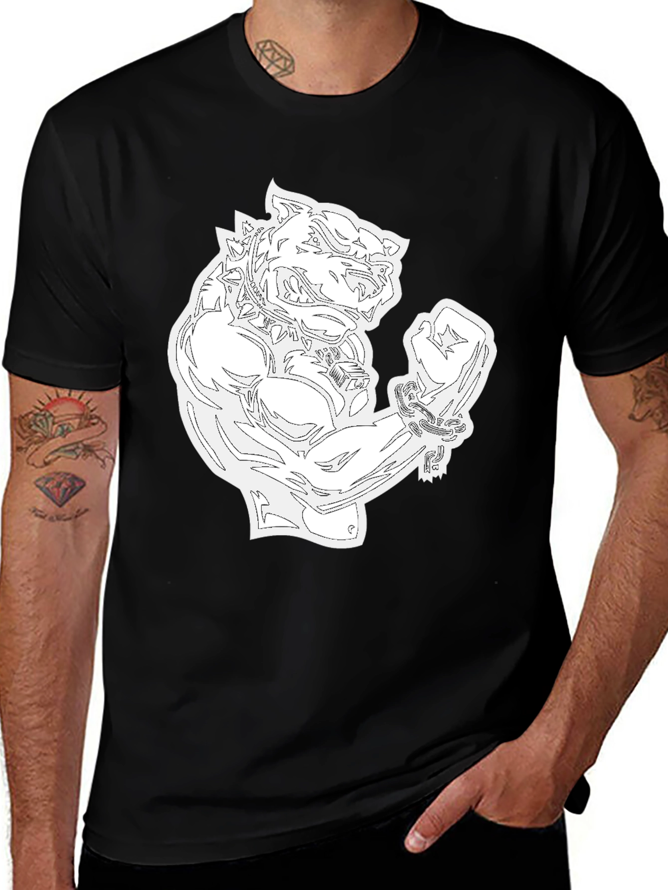 Variant 22 of Pitbull Graphic T-Shirt - Men's Black Crew Neck Tee