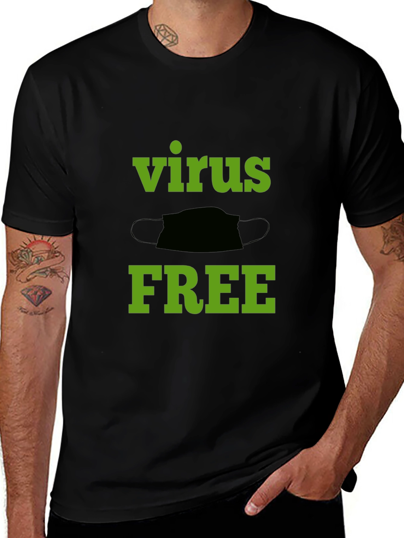 Black Virus Free Graphic Tee - Black Cotton T-Shirt main image