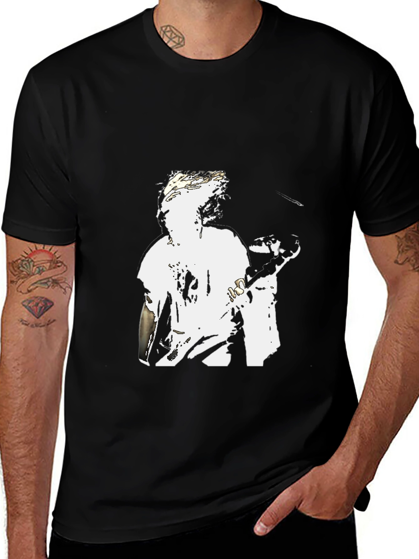 Variant 6 of Black Graphic Tee - White Figure Design