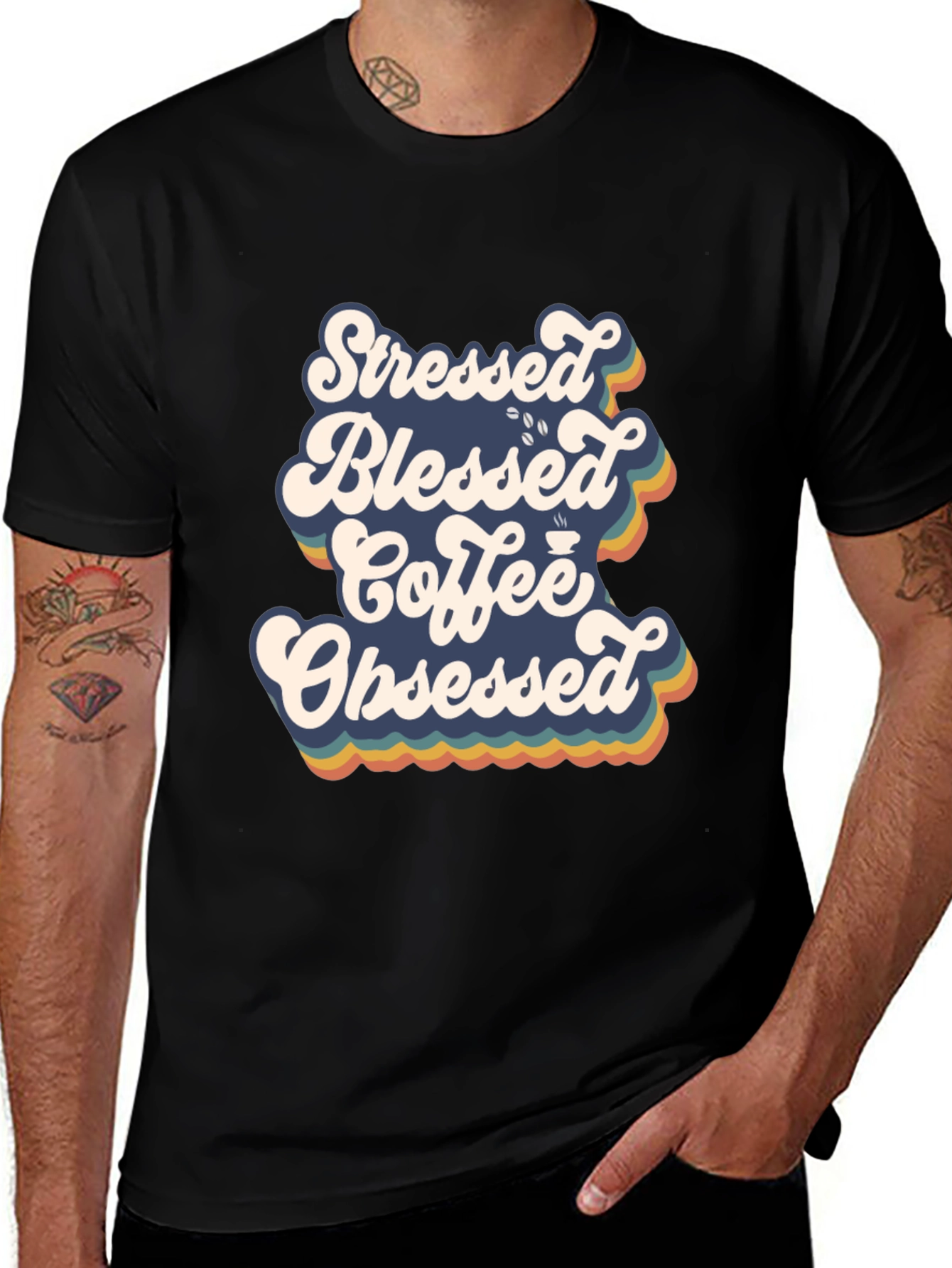 Variant 30 of Stressed Blessed Coffee Obsessed Graphic Tee