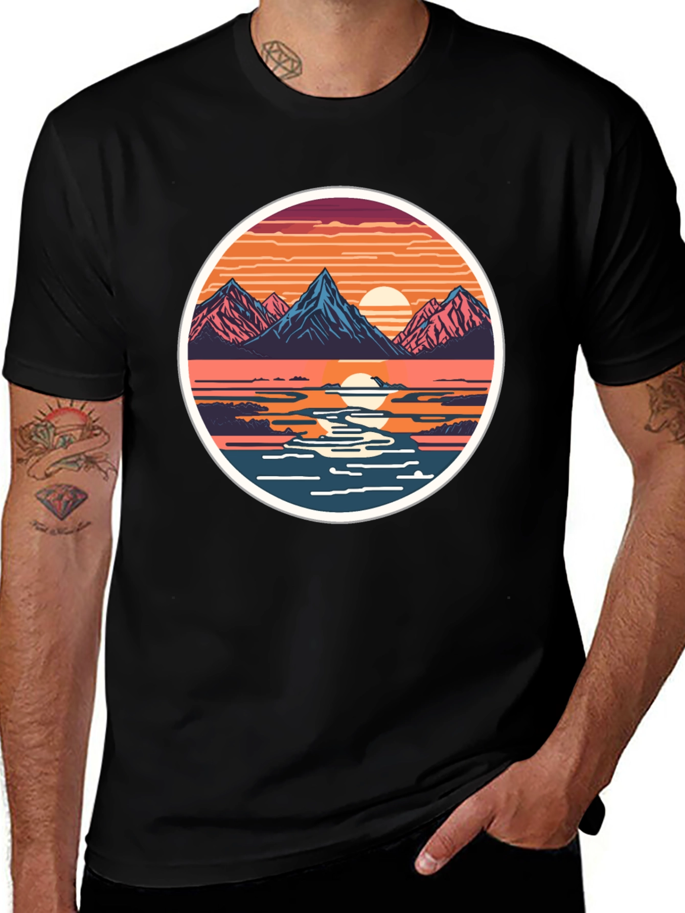 Variant 11 of Mountain Sunset Graphic Tee - Stylish Comfort