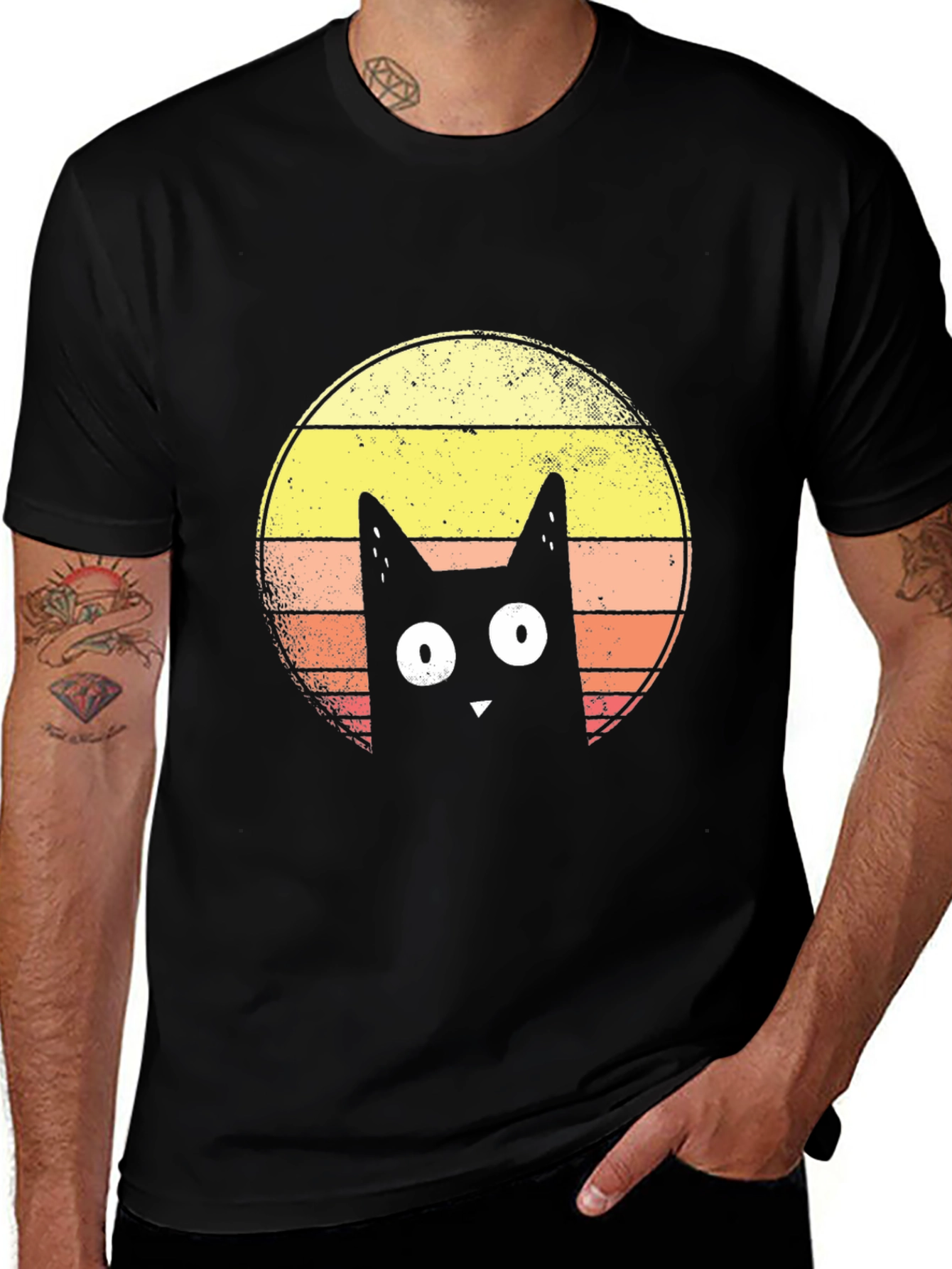 Variant 19 of Retro Cat Graphic T-Shirt - Men's Black Tee