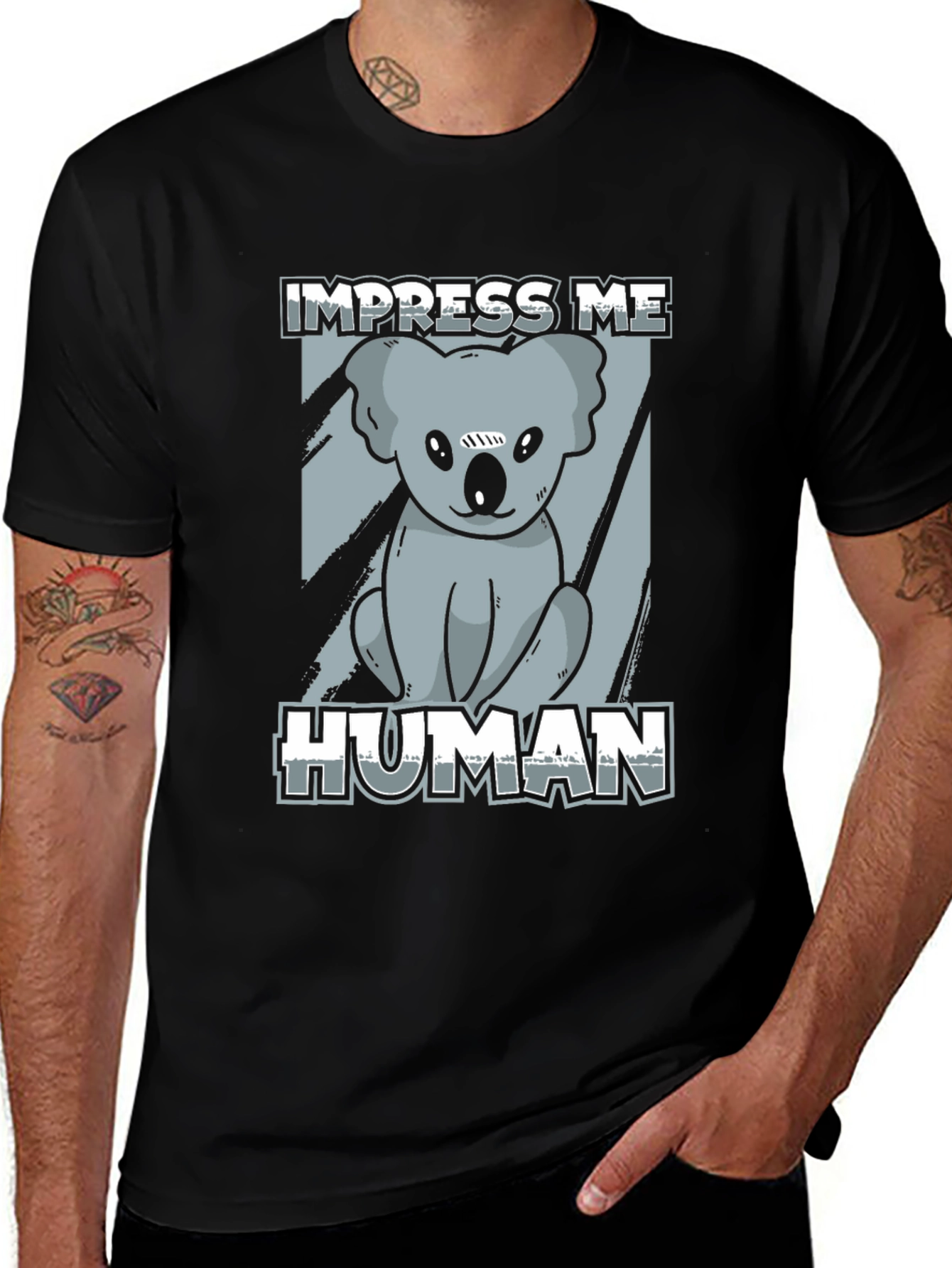 Variant 13 of Impress Me Human Koala Bear Graphic Tee - Black