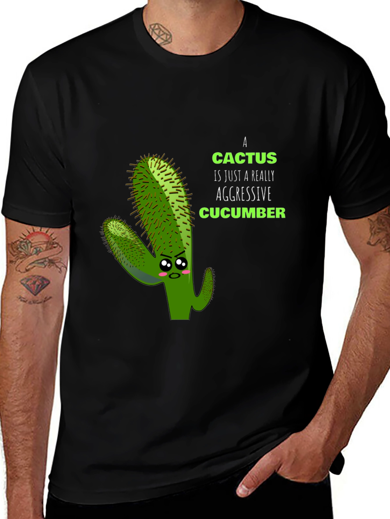 Funny Cactus Aggressive Cucumber Graphic T-Shirt