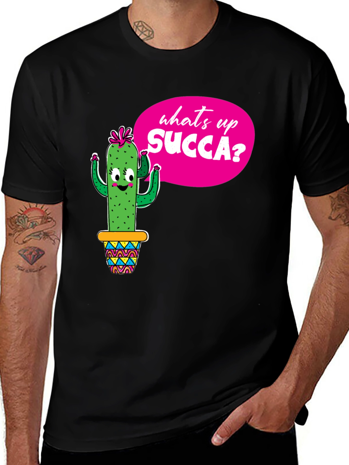 Variant 6 of Funny Cactus "What's Up SUCCA?" Graphic Tee