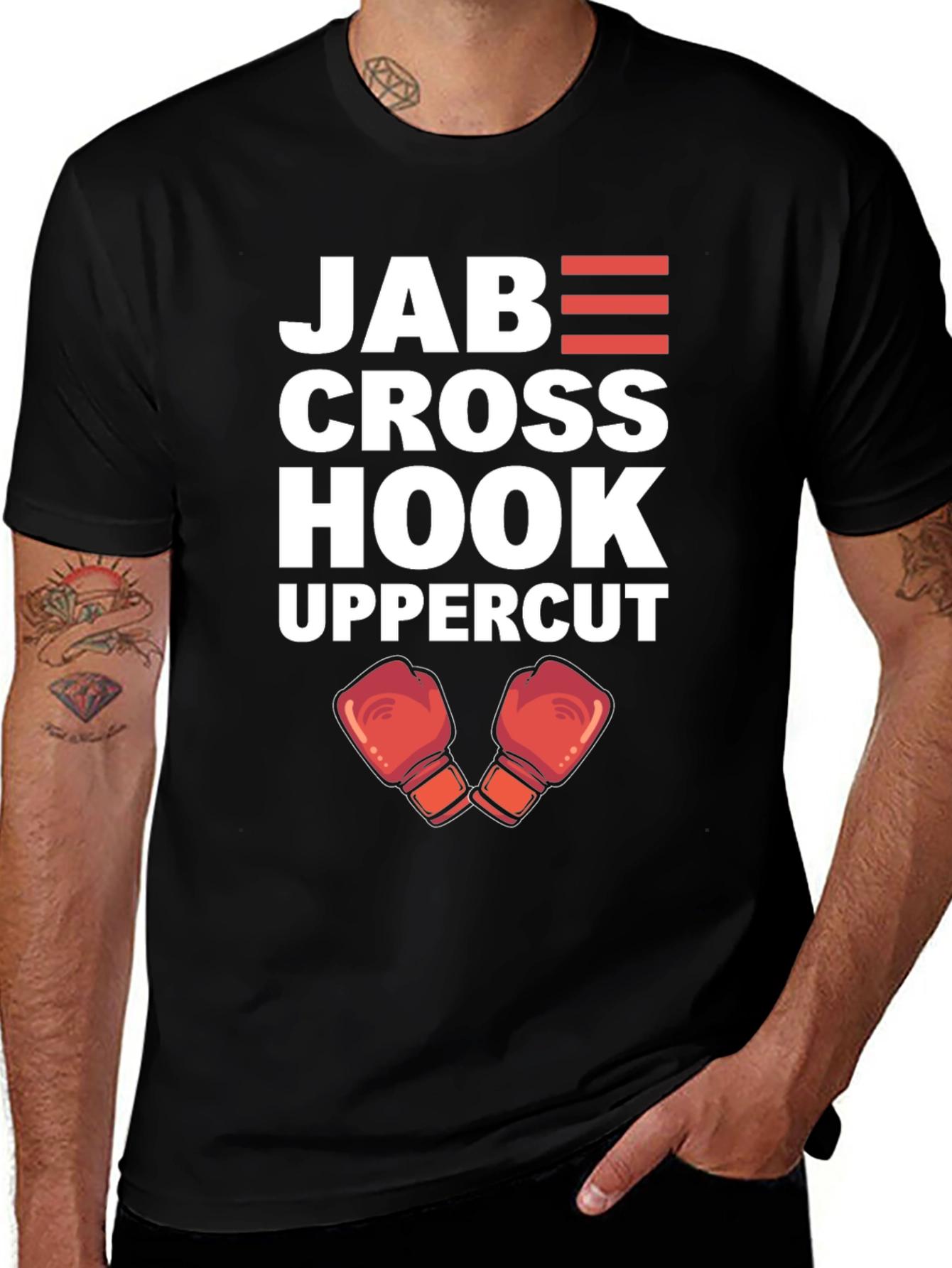 Variant 17 of Boxing Moves Black T-Shirt: Jab, Cross, Hook, Uppercut