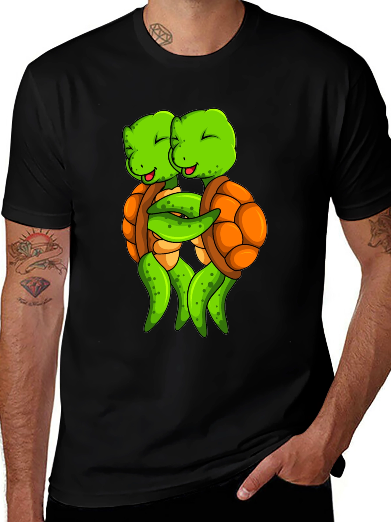 Variant 24 of Turtle Hugs Graphic Tee - Black Shirt