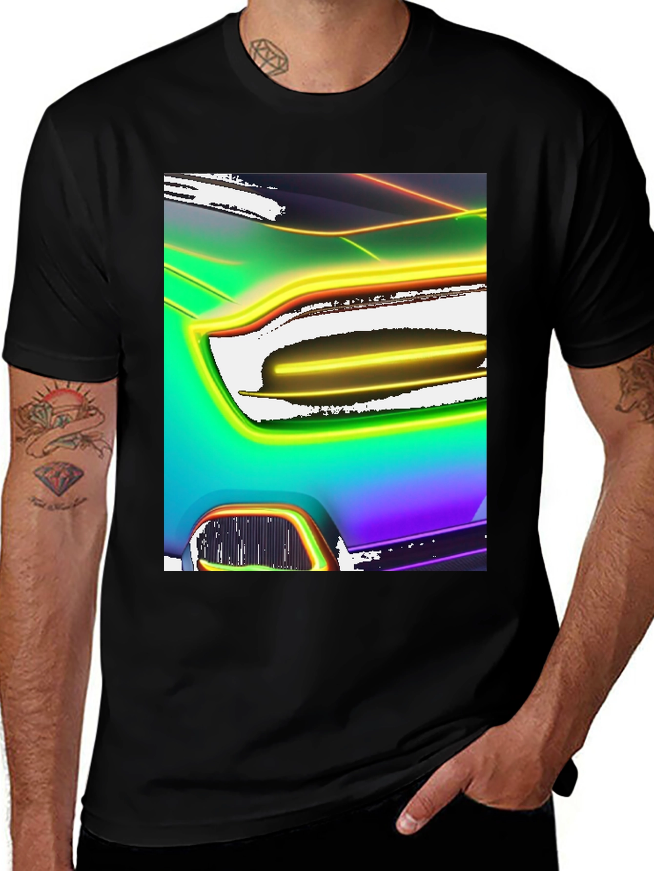 Variant 11 of Neon Car Graphic Black T-Shirt