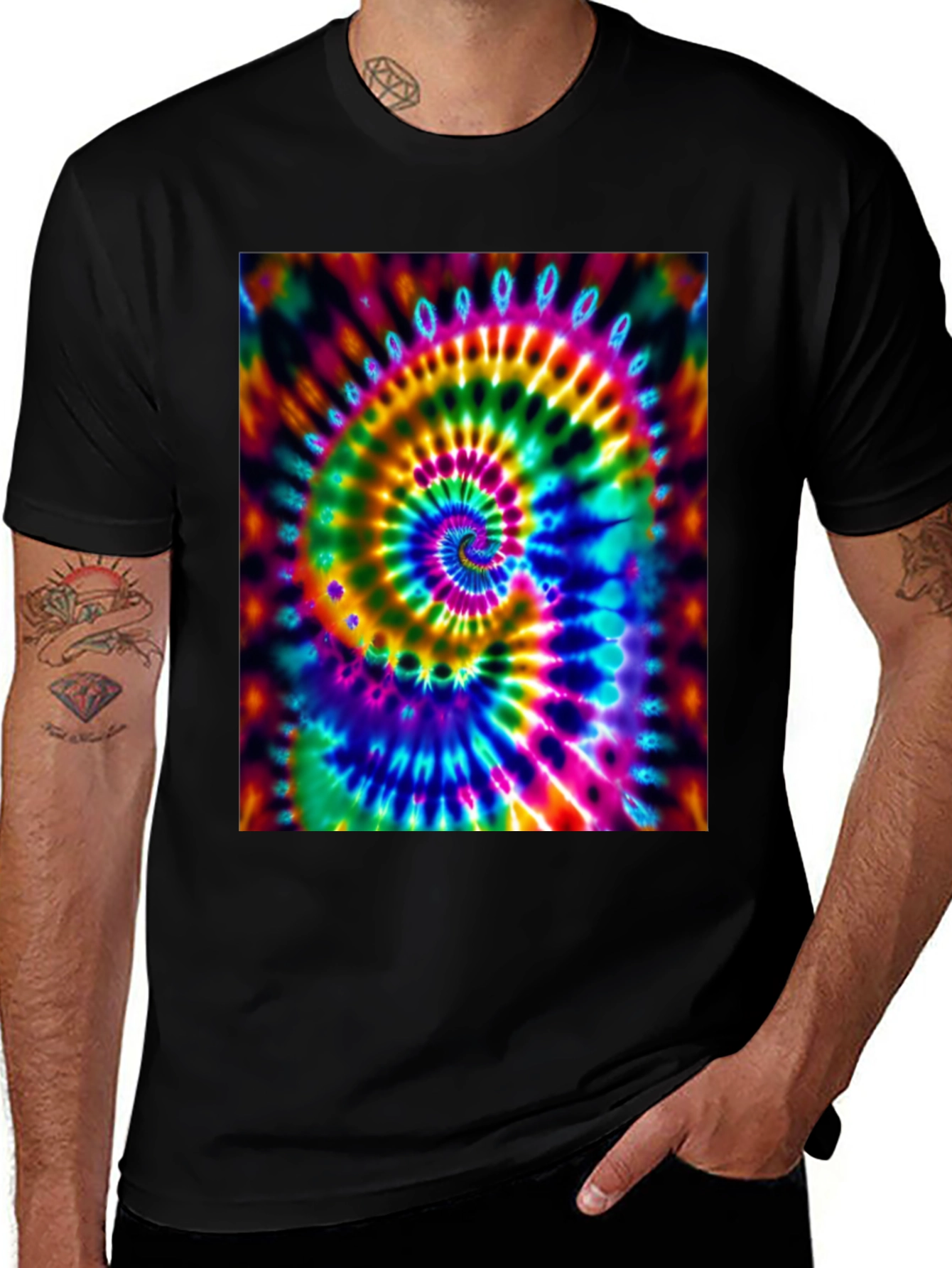Variant 27 of Psychedelic Tie-Dye Spiral Black T-Shirt