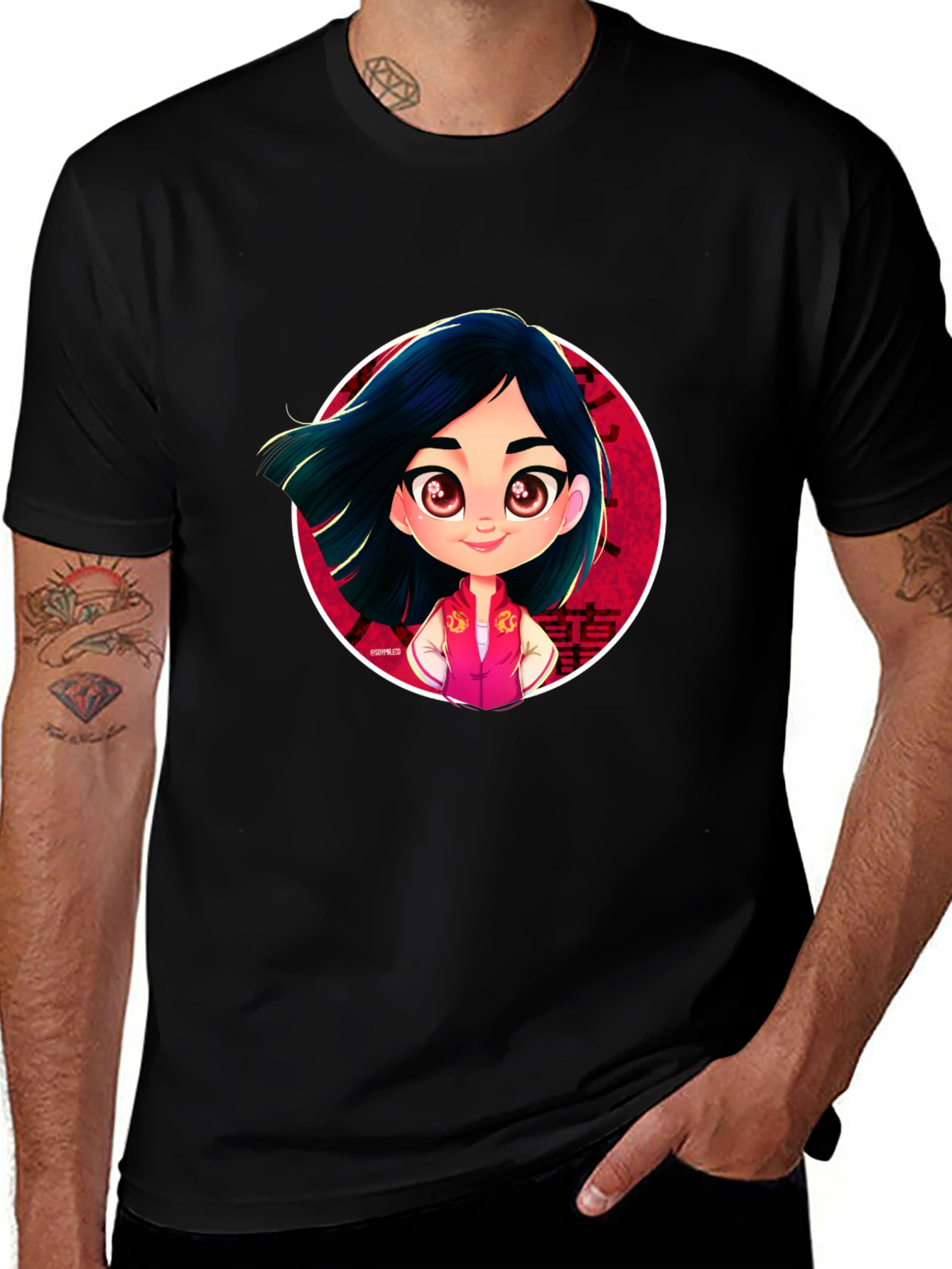 Mulan Cartoon Graphic Black T-Shirt
