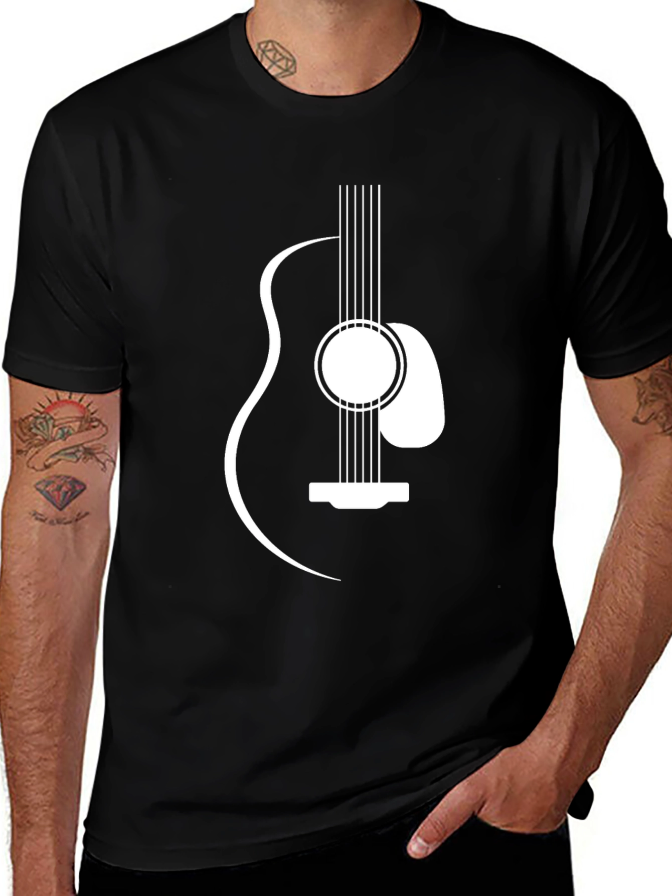 Variant 12 of Guitar Graphic Tee - Black Casual T-Shirt