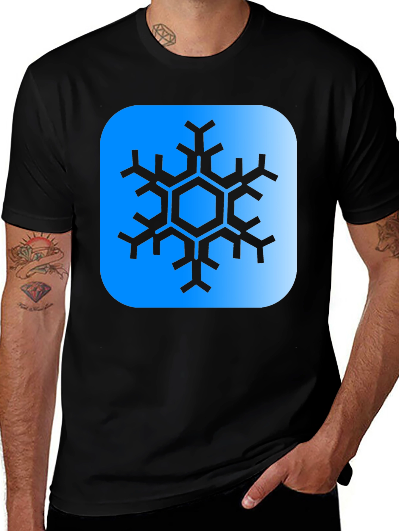 Variant 3 of Snowflake Graphic Tee - Black Cotton Blend