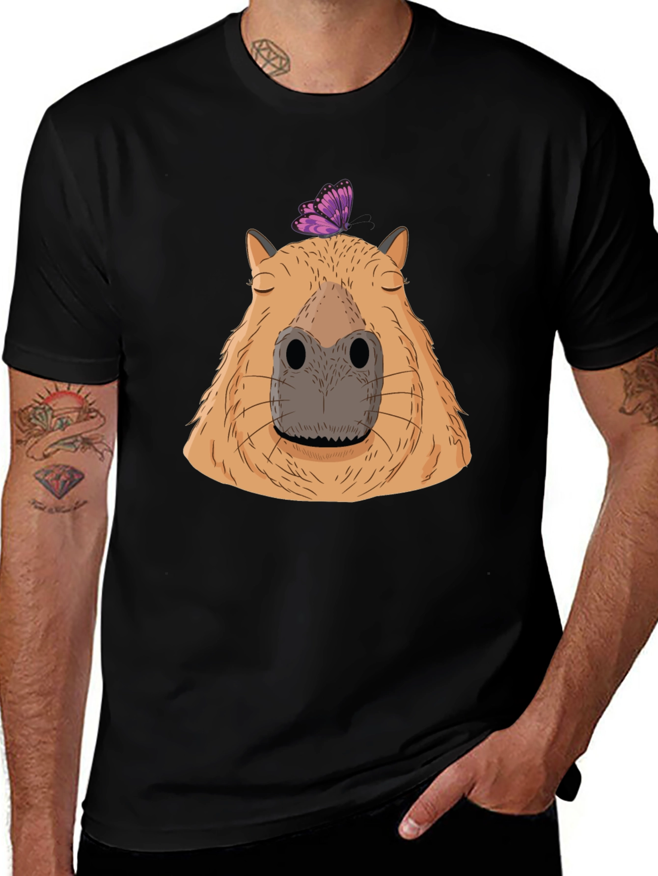 Variant 5 of Capybara & Butterfly Graphic T-Shirt - Comfort & Style