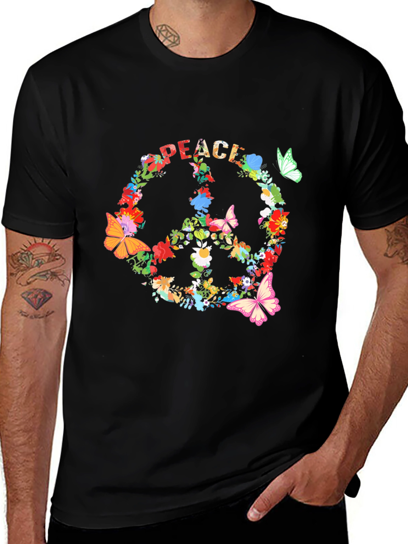 Variant 23 of Floral Peace Sign Black T-Shirt