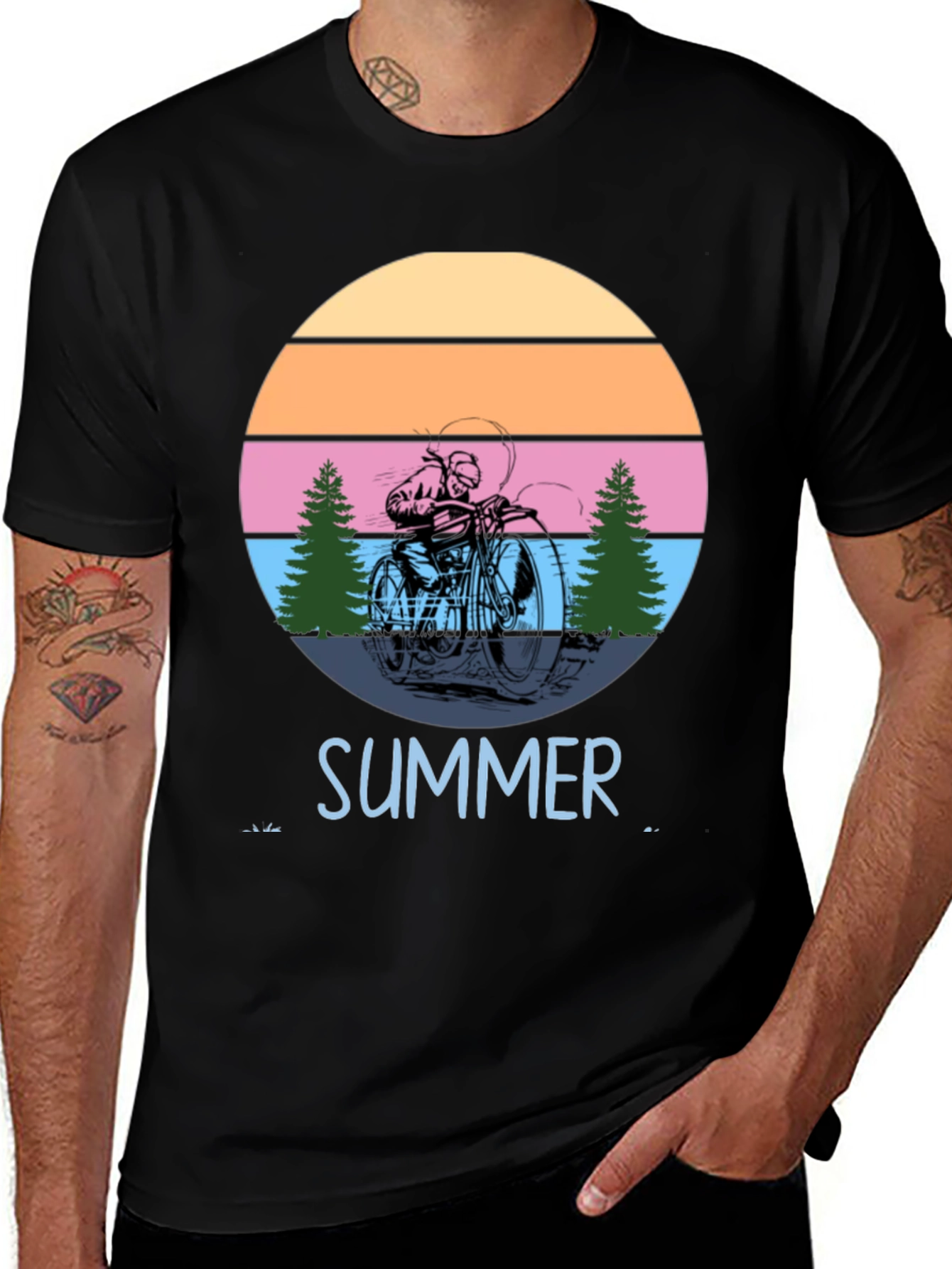 Summer Cycling T-Shirt: Retro Sunset Bike Design