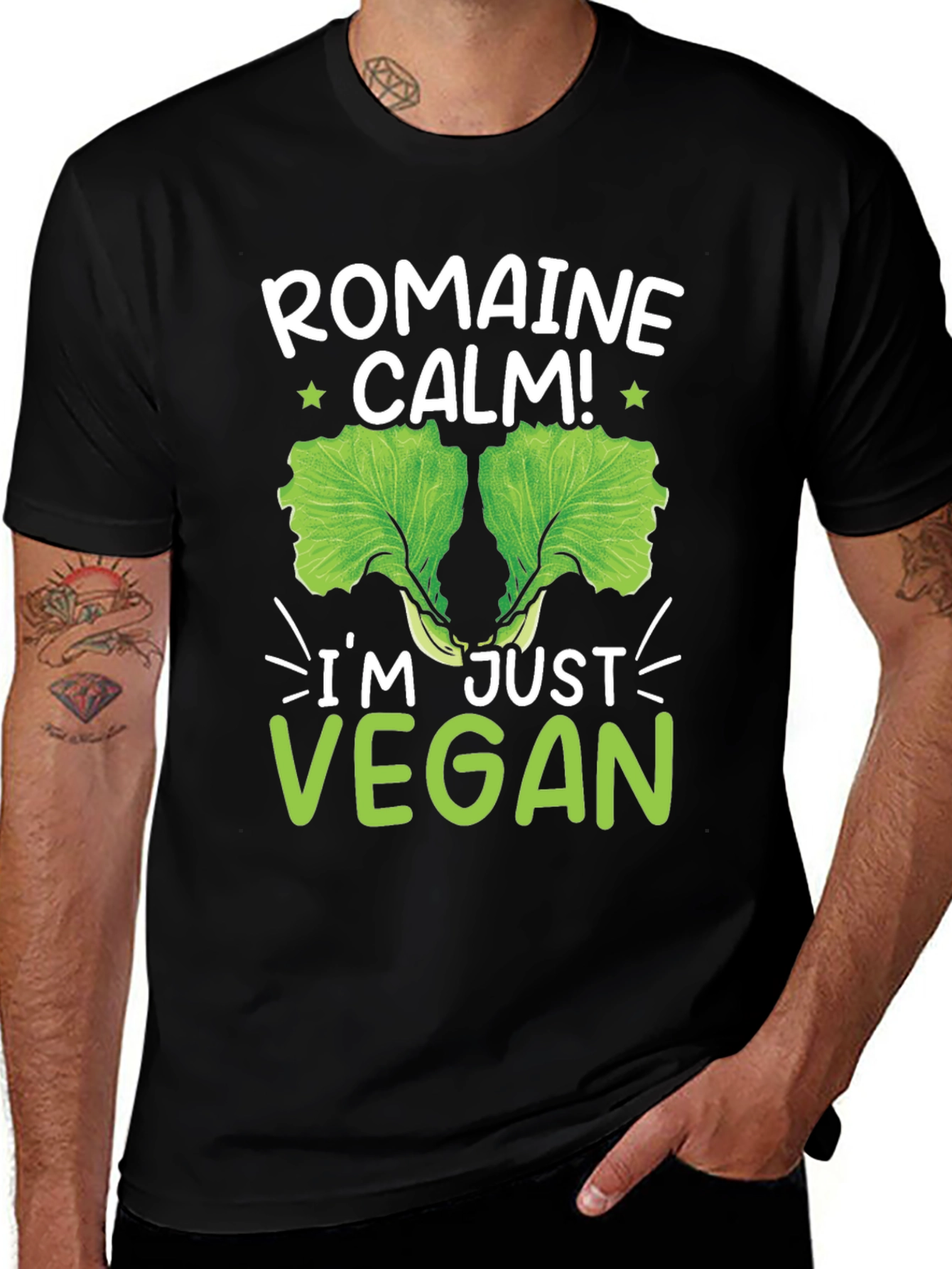 Variant 23 of Romaine Calm Vegan T-Shirt Funny Lettuce Graphic Tee