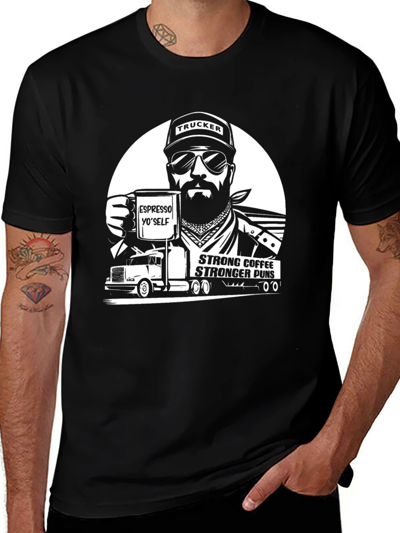 Variant 2 of Trucker Coffee Puns Black T-Shirt