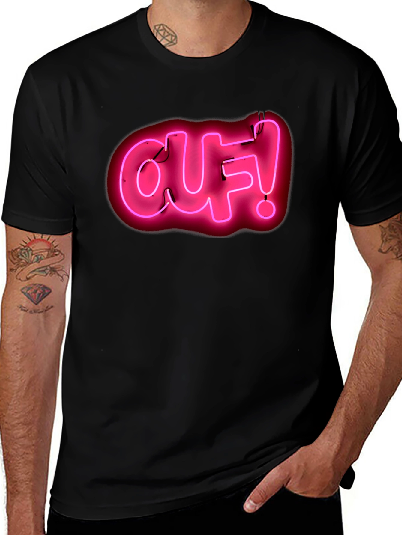 Ouf! Neon Pink Graphic Black T-Shirt