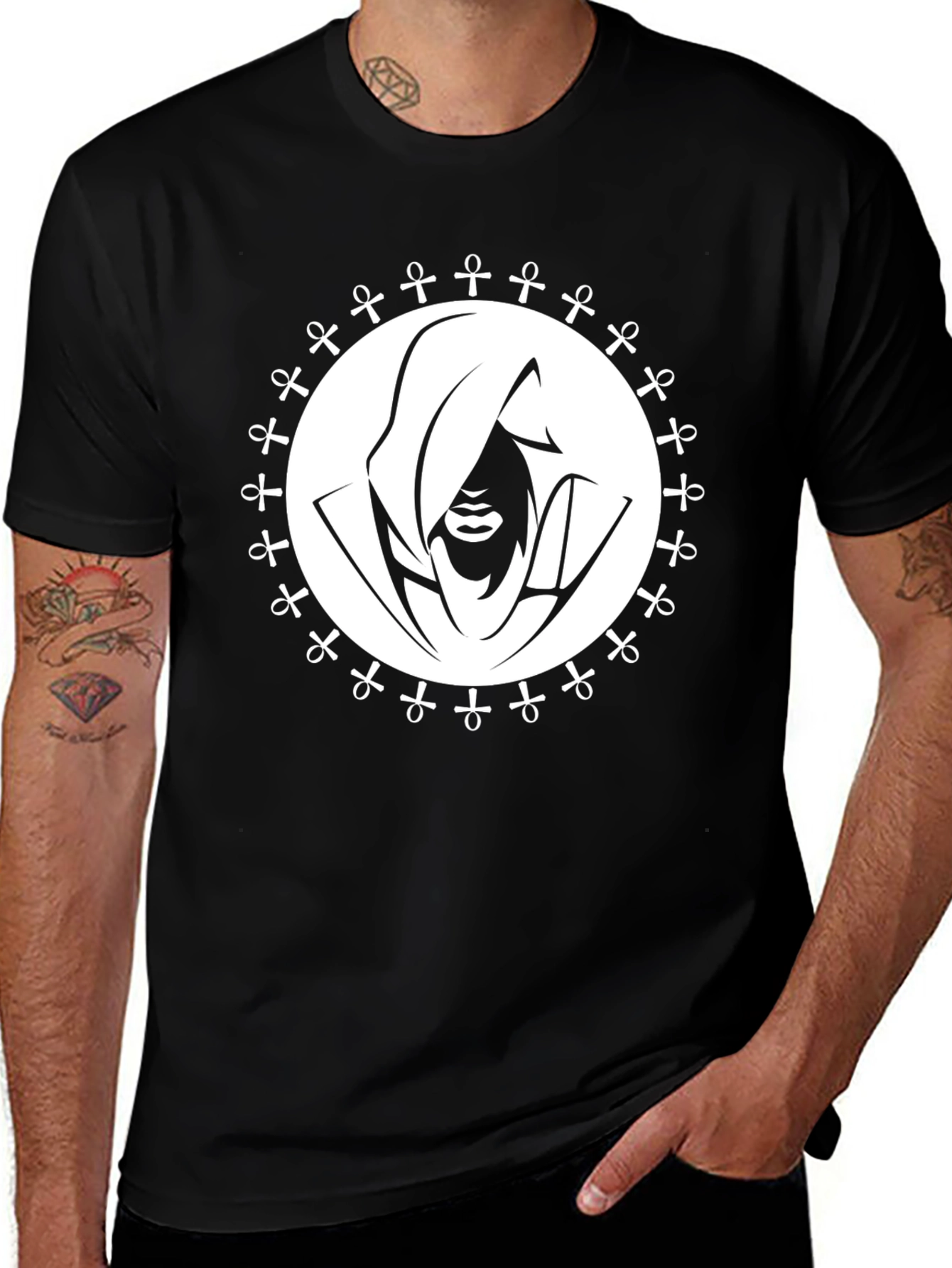 Variant 15 of Ankh Symbol Hooded Figure Graphic T-Shirt