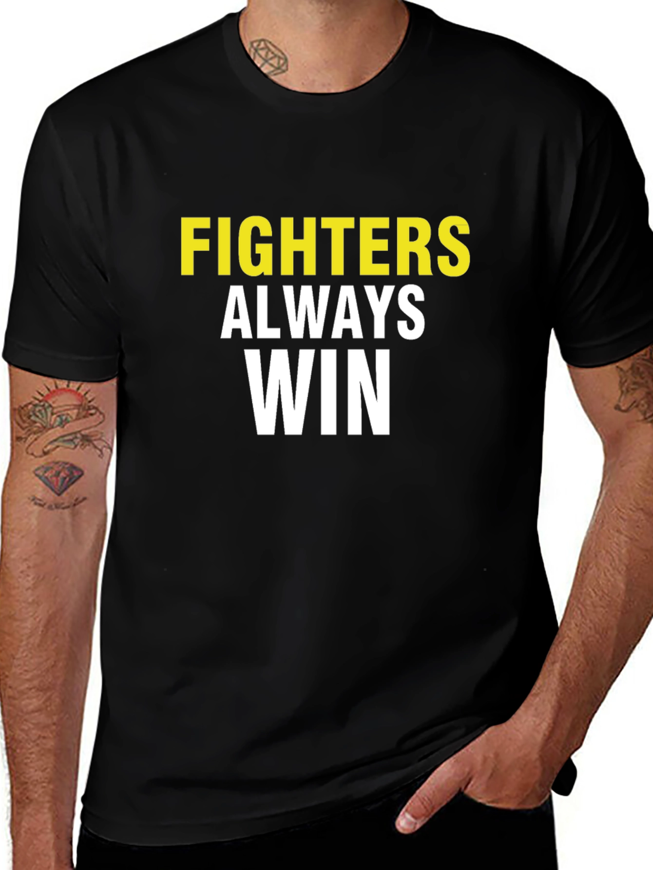 Variant 17 of Fighters Always Win Graphic Tee - Black Cotton T-Shirt