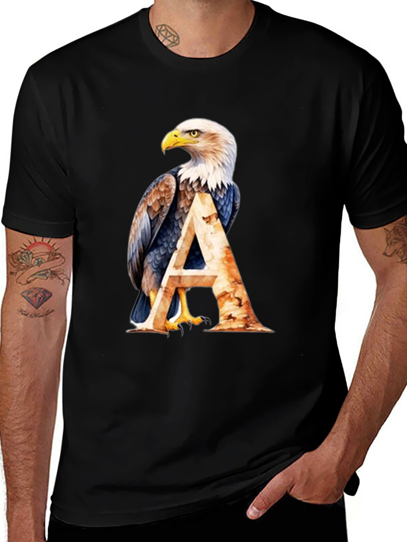 Variant 11 of Eagle "A" Graphic Print Black T-Shirt