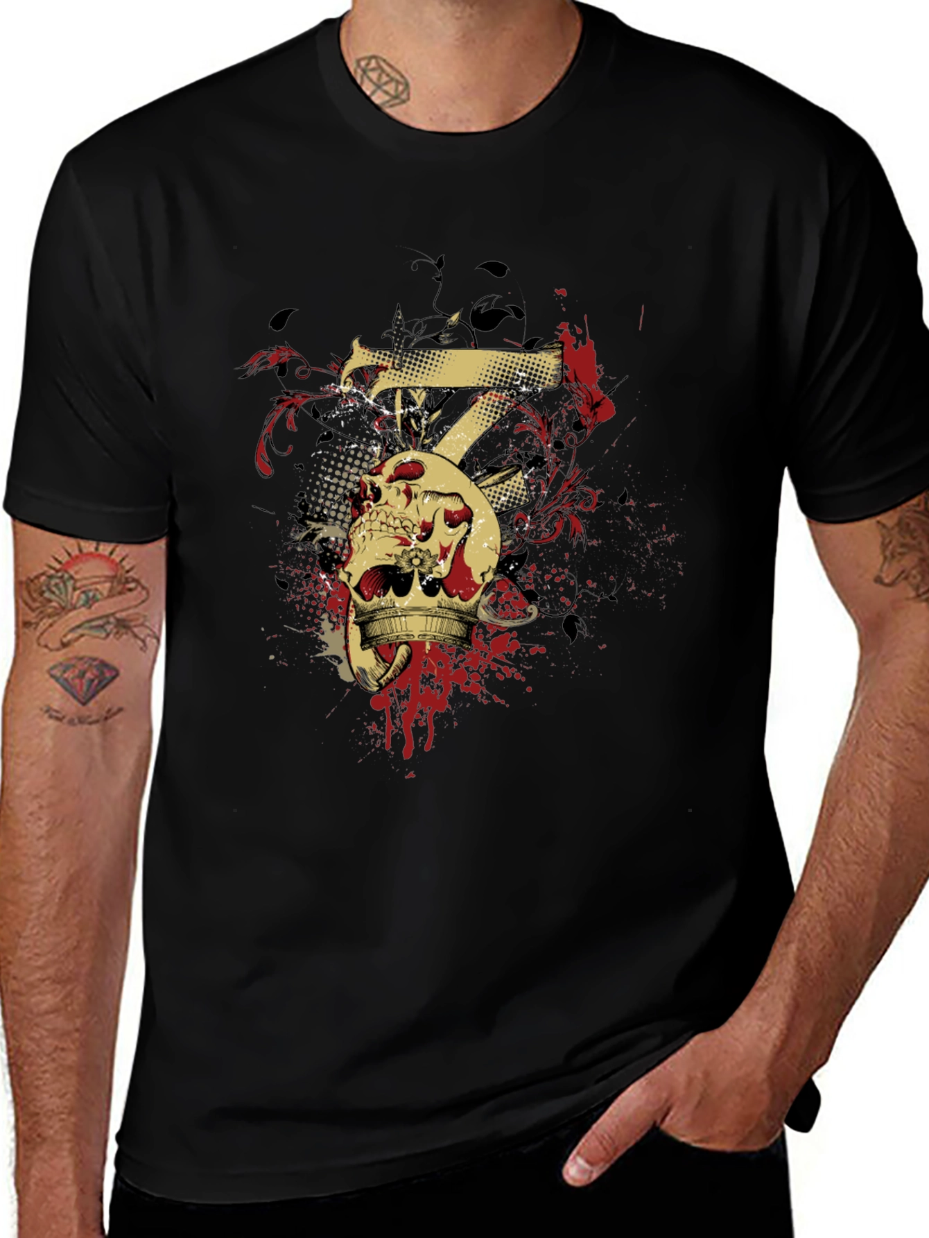 Variant 27 of Skull Crown Graphic Tee - Men's Black T-Shirt