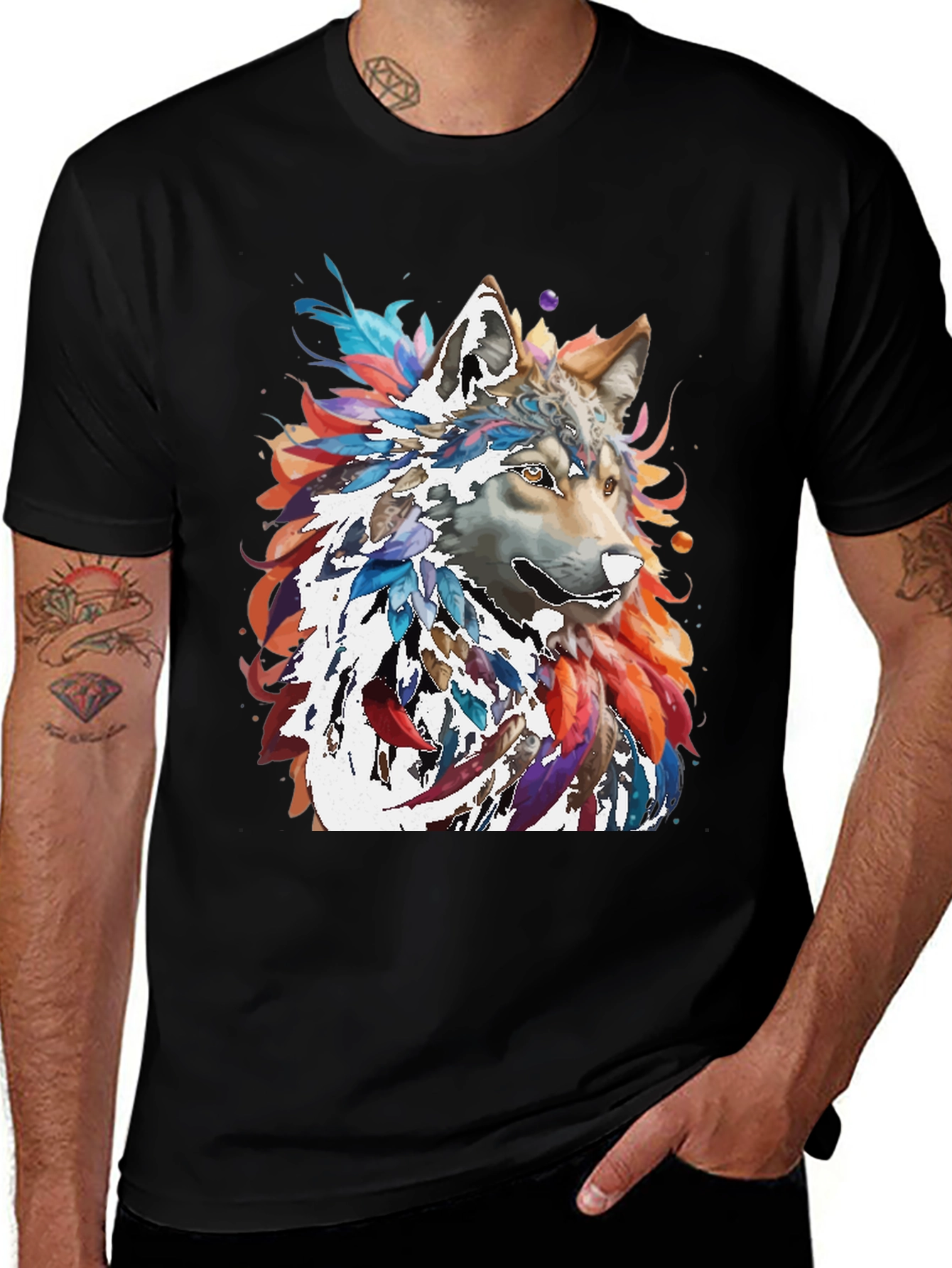 Variant 17 of Wolf Art Graphic Tee - Men's Black T-Shirt