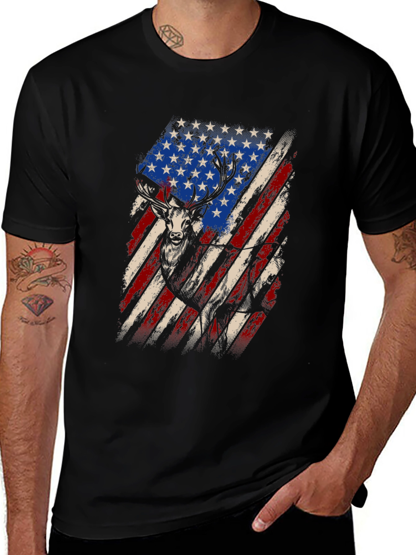 Variant 24 of American Flag Deer Graphic Tee - Patriotic Hunting Shirt