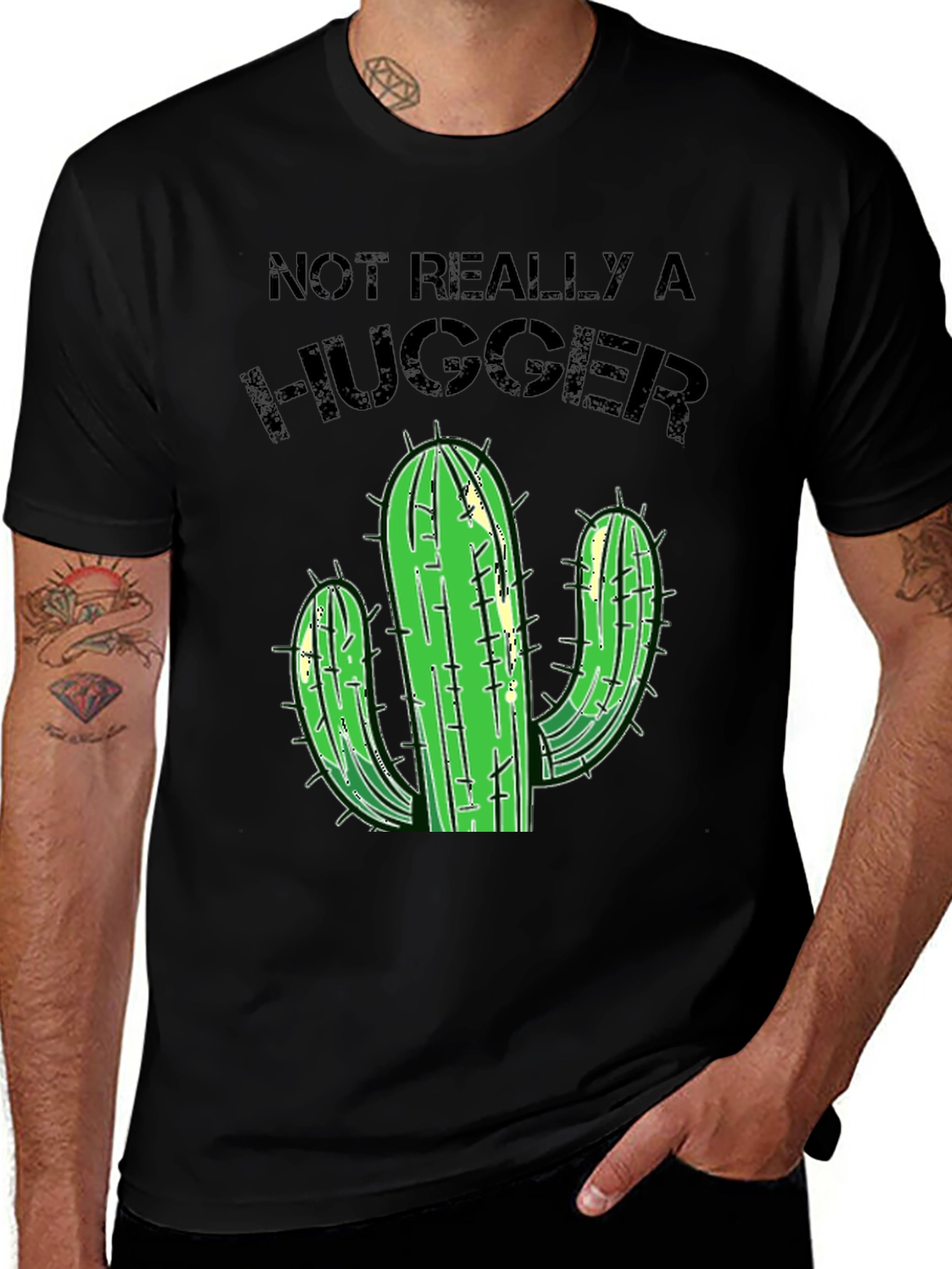 Variant 3 of Not Really A Hugger Cactus T-Shirt - Black