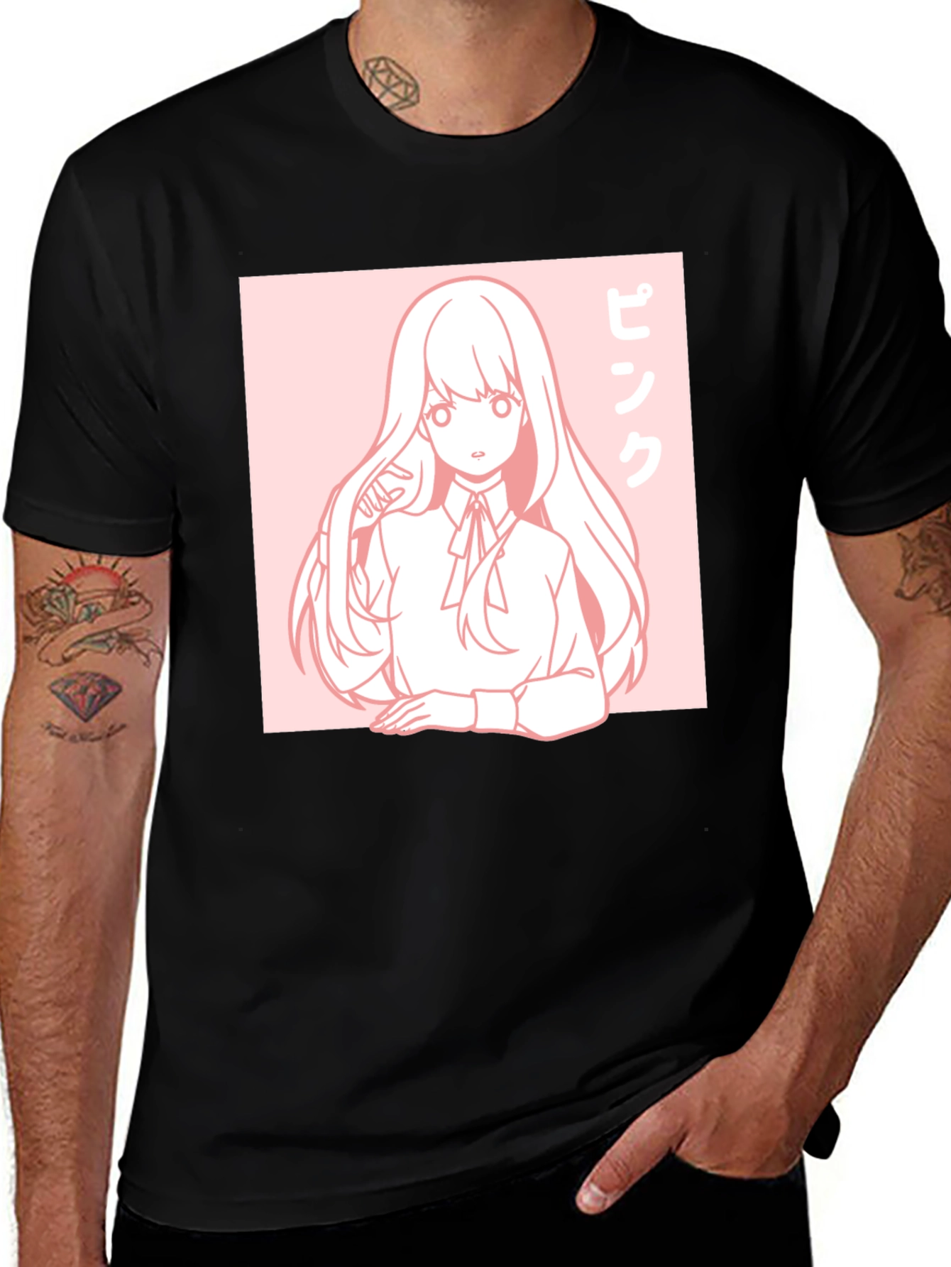 Variant 20 of Anime Girl Graphic Tee - Pink Aesthetic Black T-Shirt